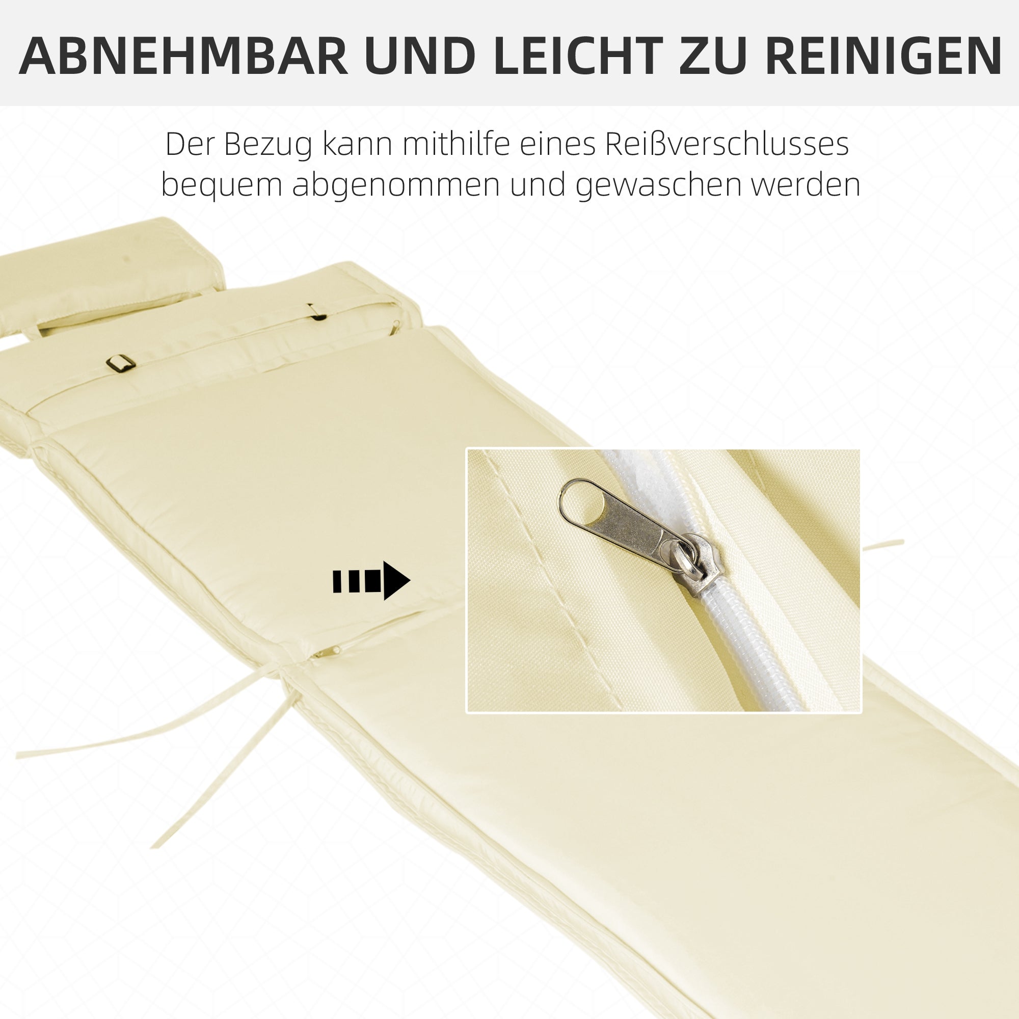 Sun Lounger Cushion with Pillow Removable Polyester + Cotton Fiber Cover Off-white 198 x 53 x 5 cm