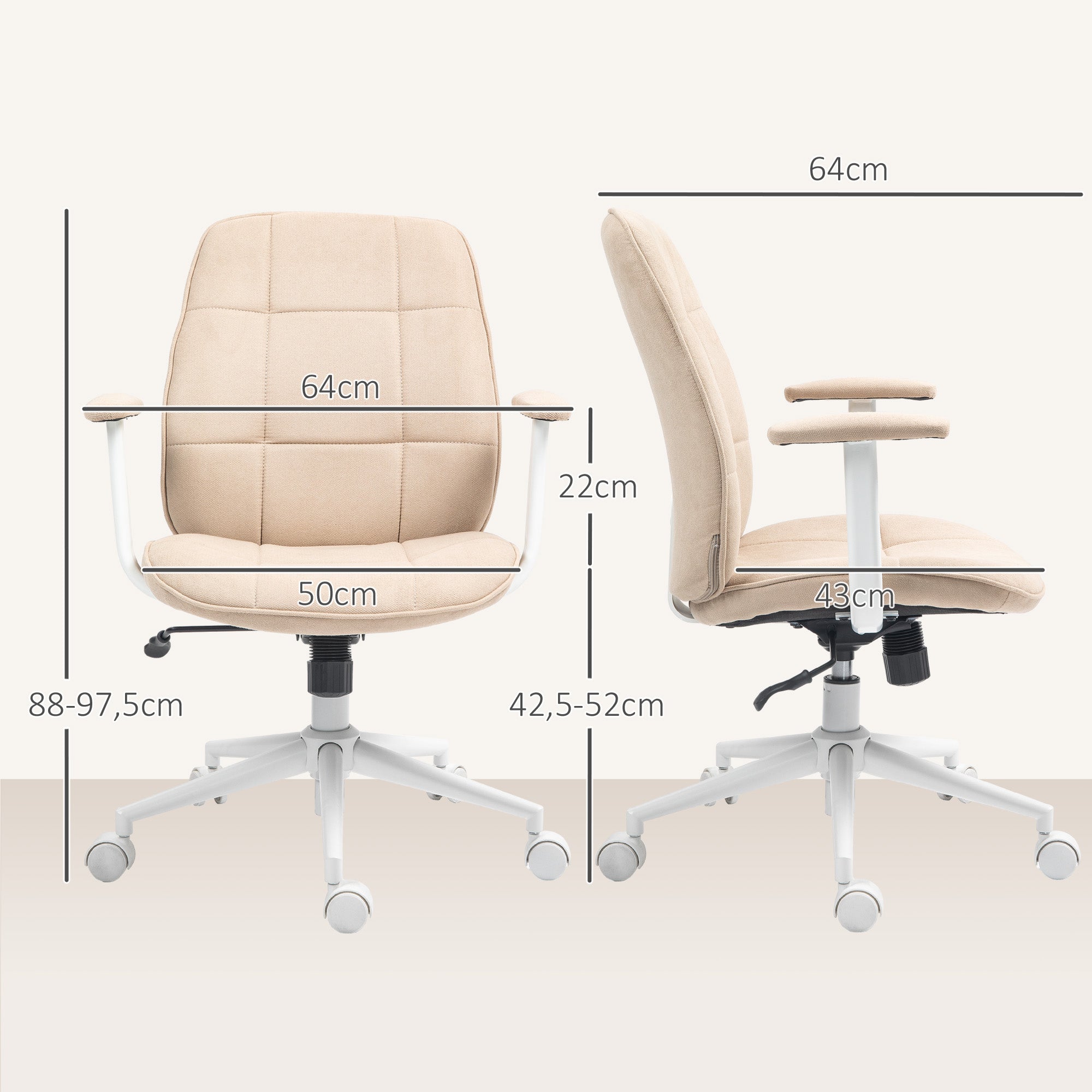 Office Chair Desk Chair Ergonomic Chair with Adjustable Height, Rocking Function, Swivel Office Chair with Wheels, Load Capacity 120 Kg, Beige