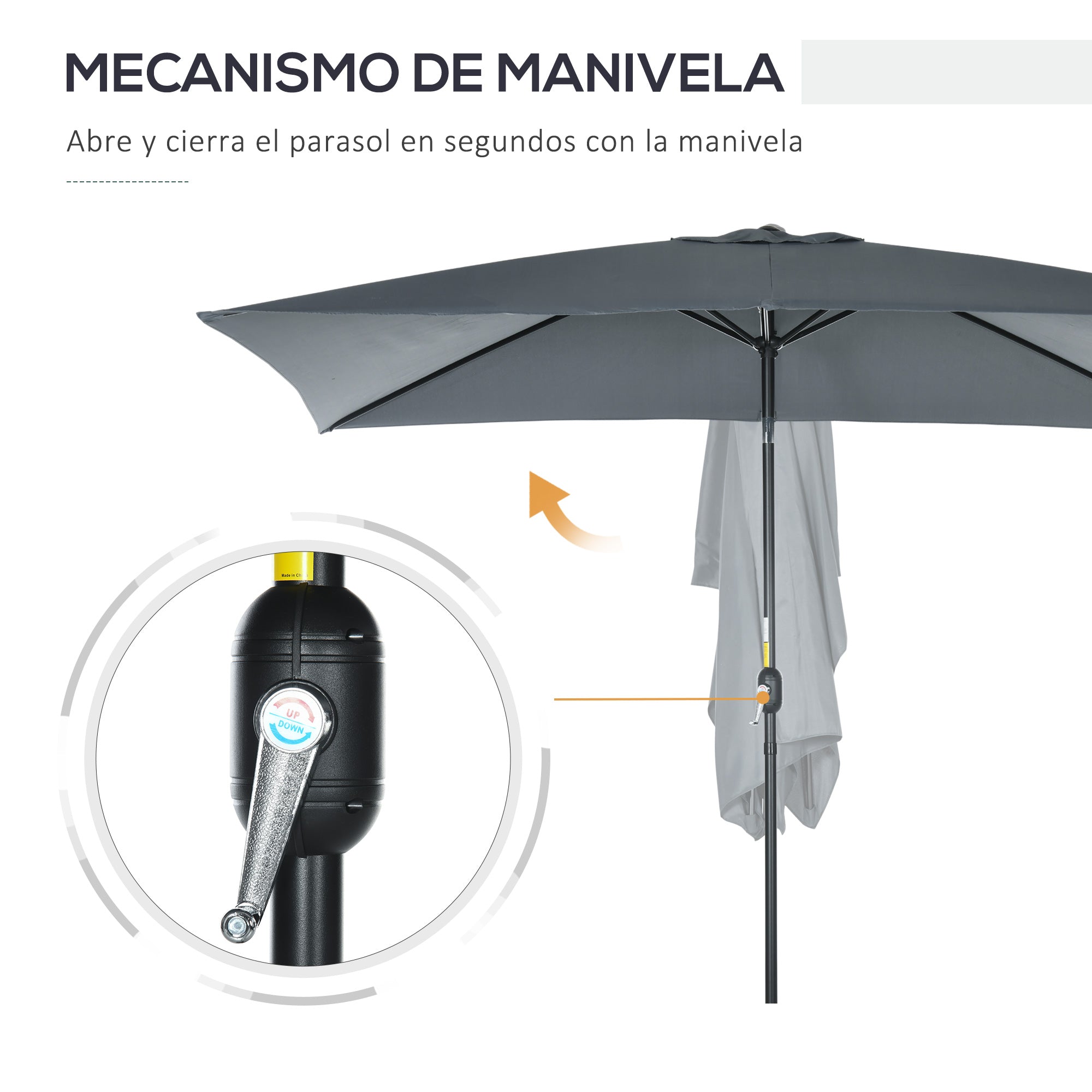 Aluminum Umbrella 200x300x253 cm Rectangular Garden Parasol with Crank and Detachable Anti-UV Pole for Terrace Poolside Outdoor Patio, Gray