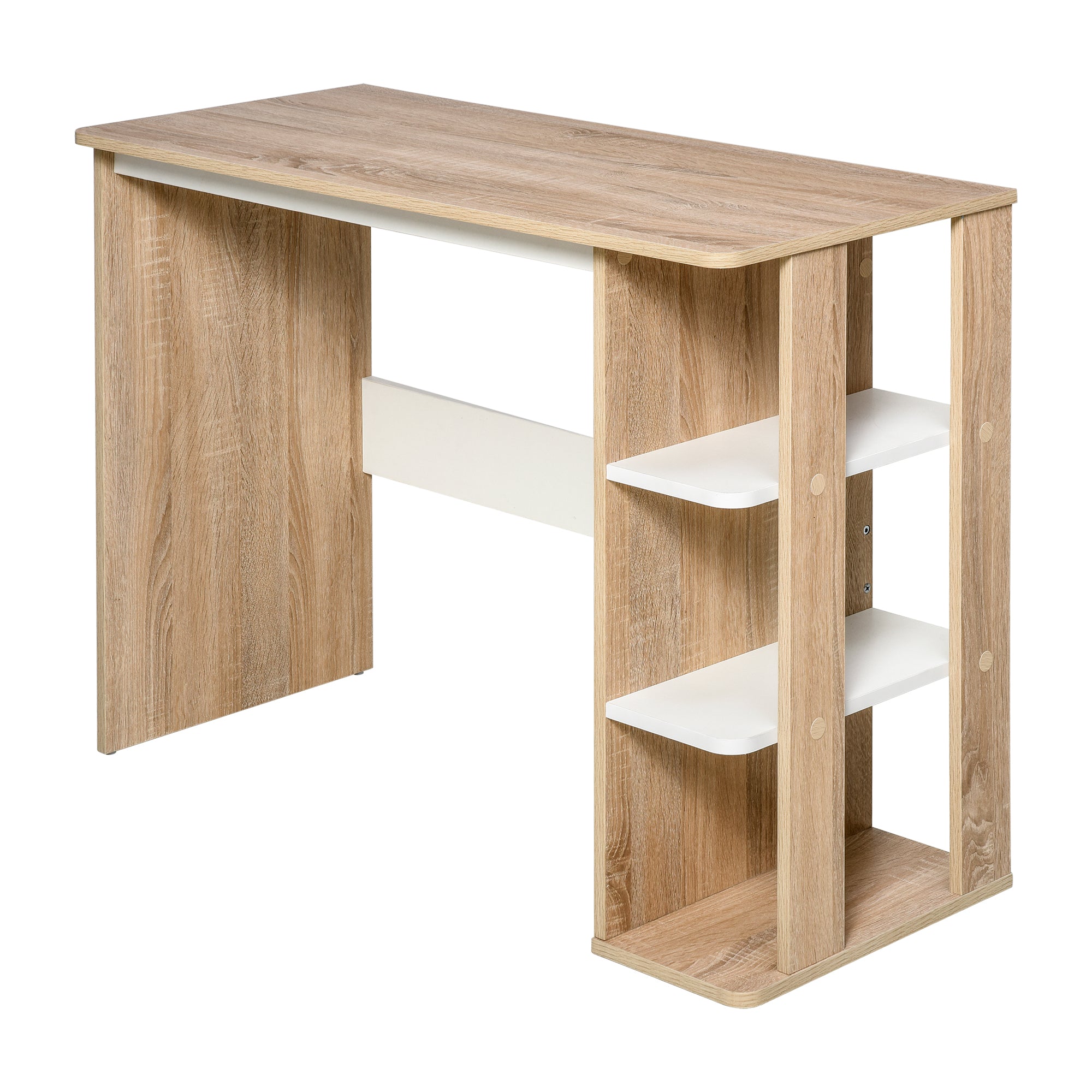 Computer Desk Computer Table dim. 100L x 44W x 74H cm 3 Side Shelves Wooden Light Oak White