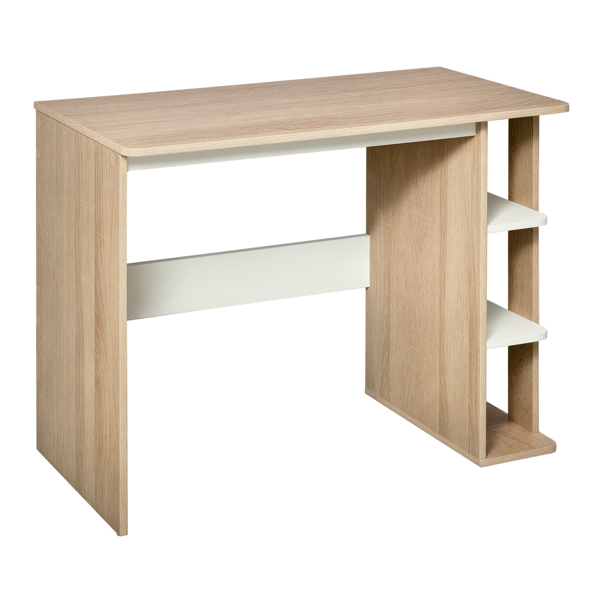 Computer Desk Computer Table dim. 100L x 44W x 74H cm 3 Side Shelves Wooden Light Oak White