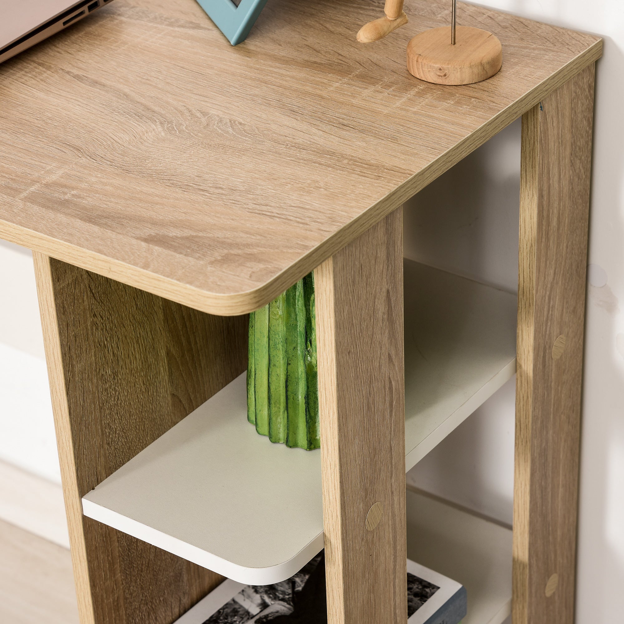 Computer Desk Computer Table dim. 100L x 44W x 74H cm 3 Side Shelves Wooden Light Oak White