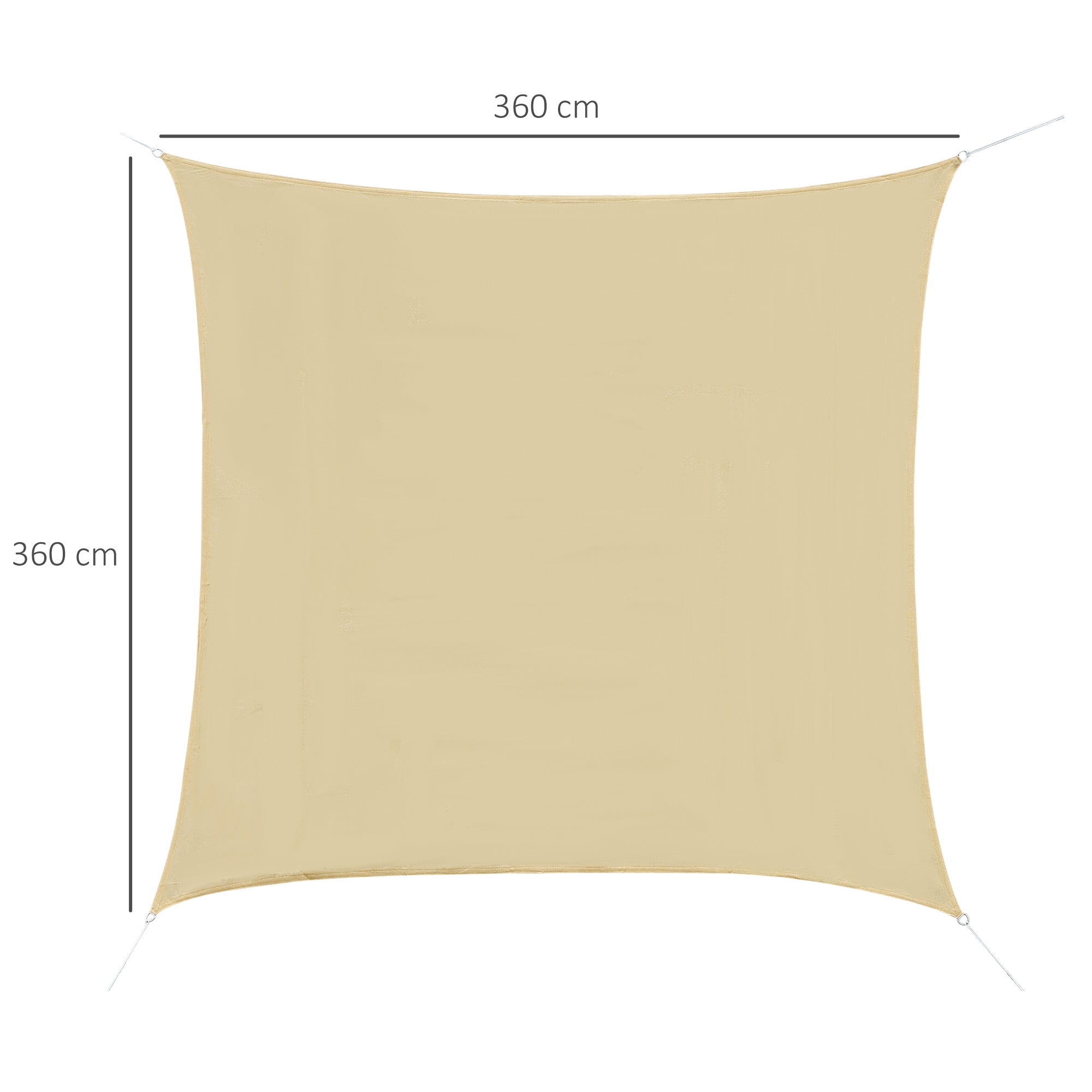 Square Sun Shade Sail for Outdoor in Breathable HDPE, UV Protection 95%, 360x360 cm