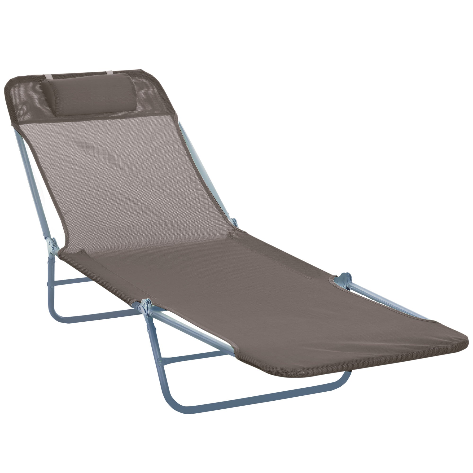 Folding Sun Lounger Garden Lounger with Head Pillow Adjustable Sunlounger up to 120kg Load Capacity for Garden, Balcony, and Pool, 4 Colors (Brown)