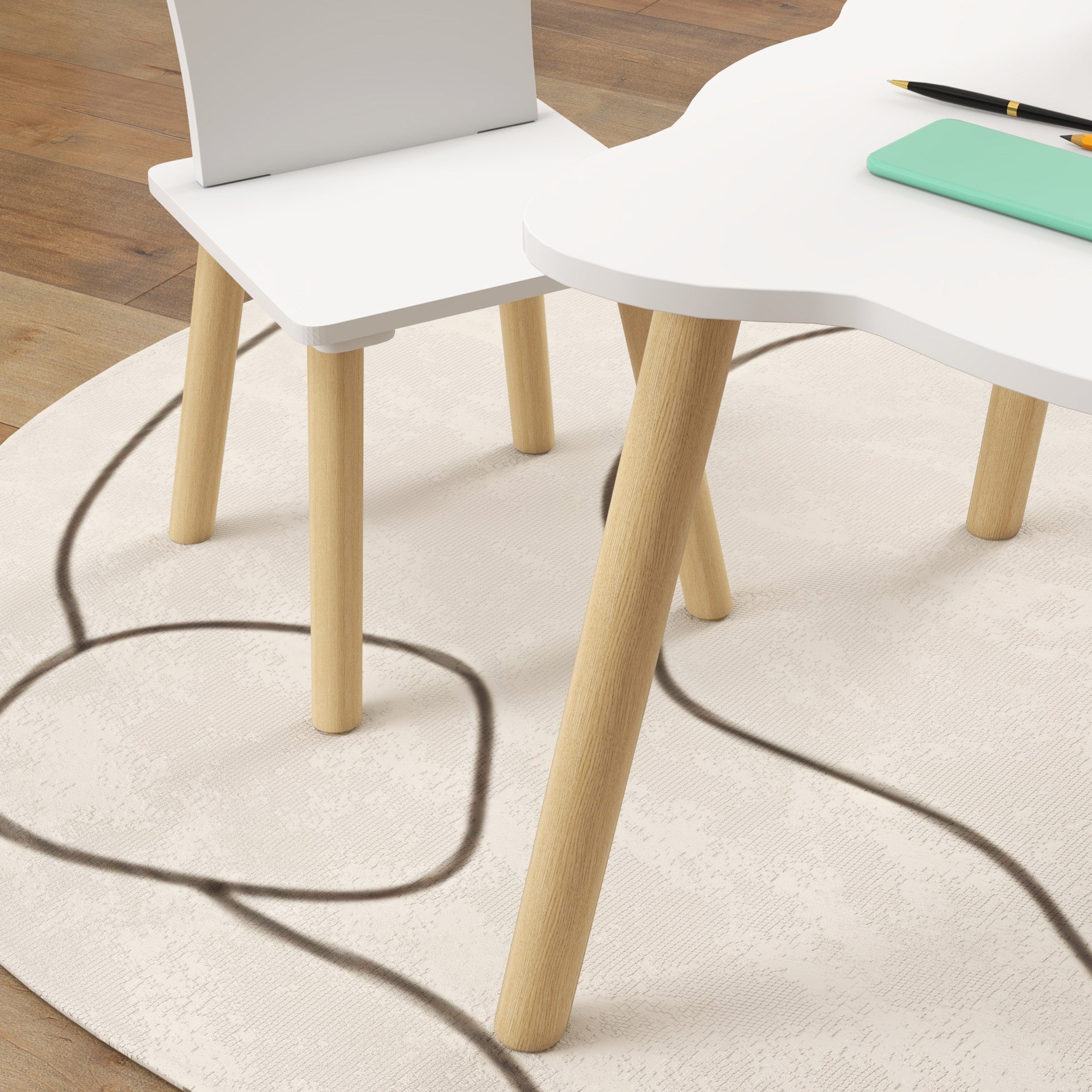 3-Piece Children's Table and Chairs Set Children's Table with 2 Chairs with Crown Backrest for Kids 3-6 Years for Playroom Bedroom Nursery White