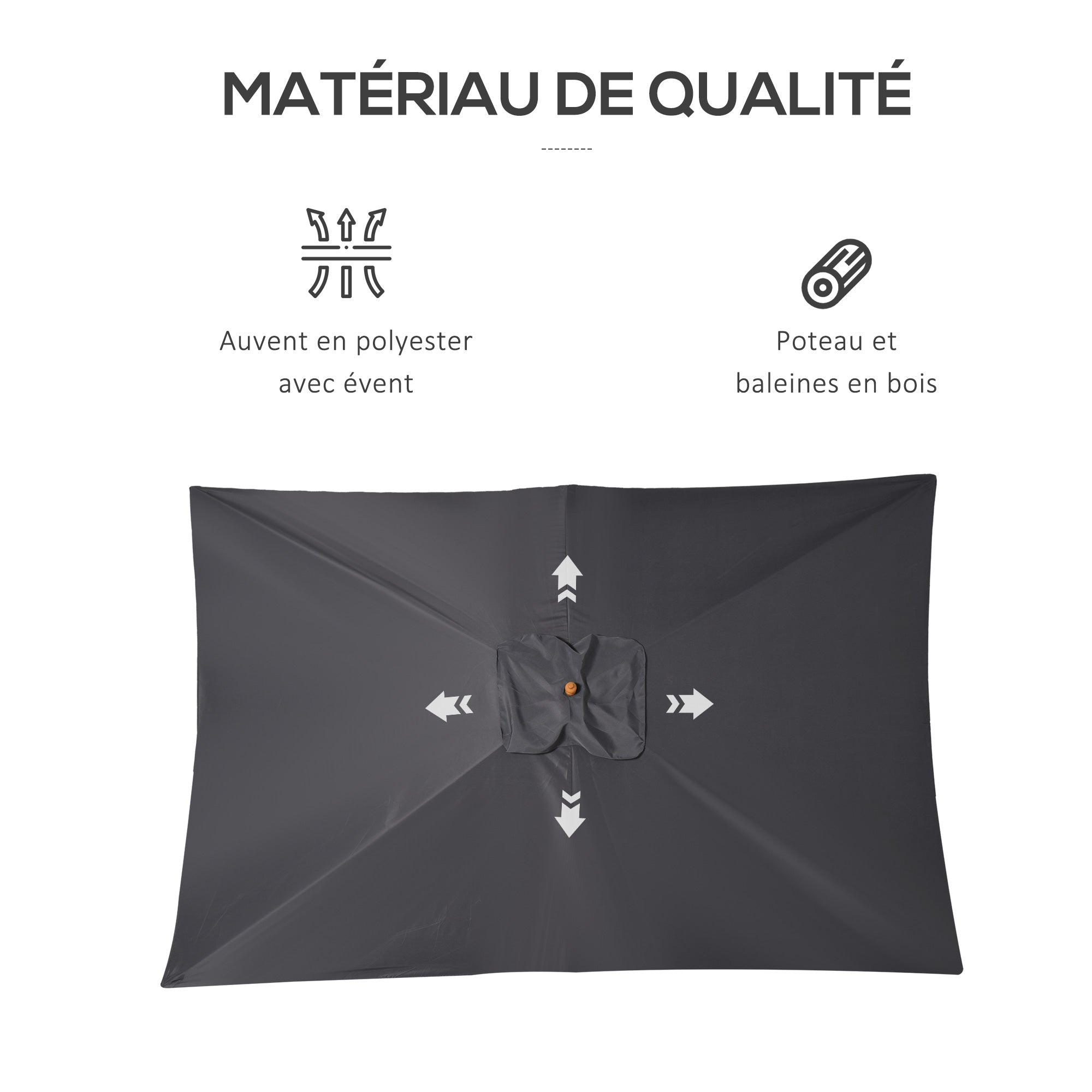 Rectangular Straight Garden Parasol Large Size 3L x 2W x 2.5H meters Dark Gray