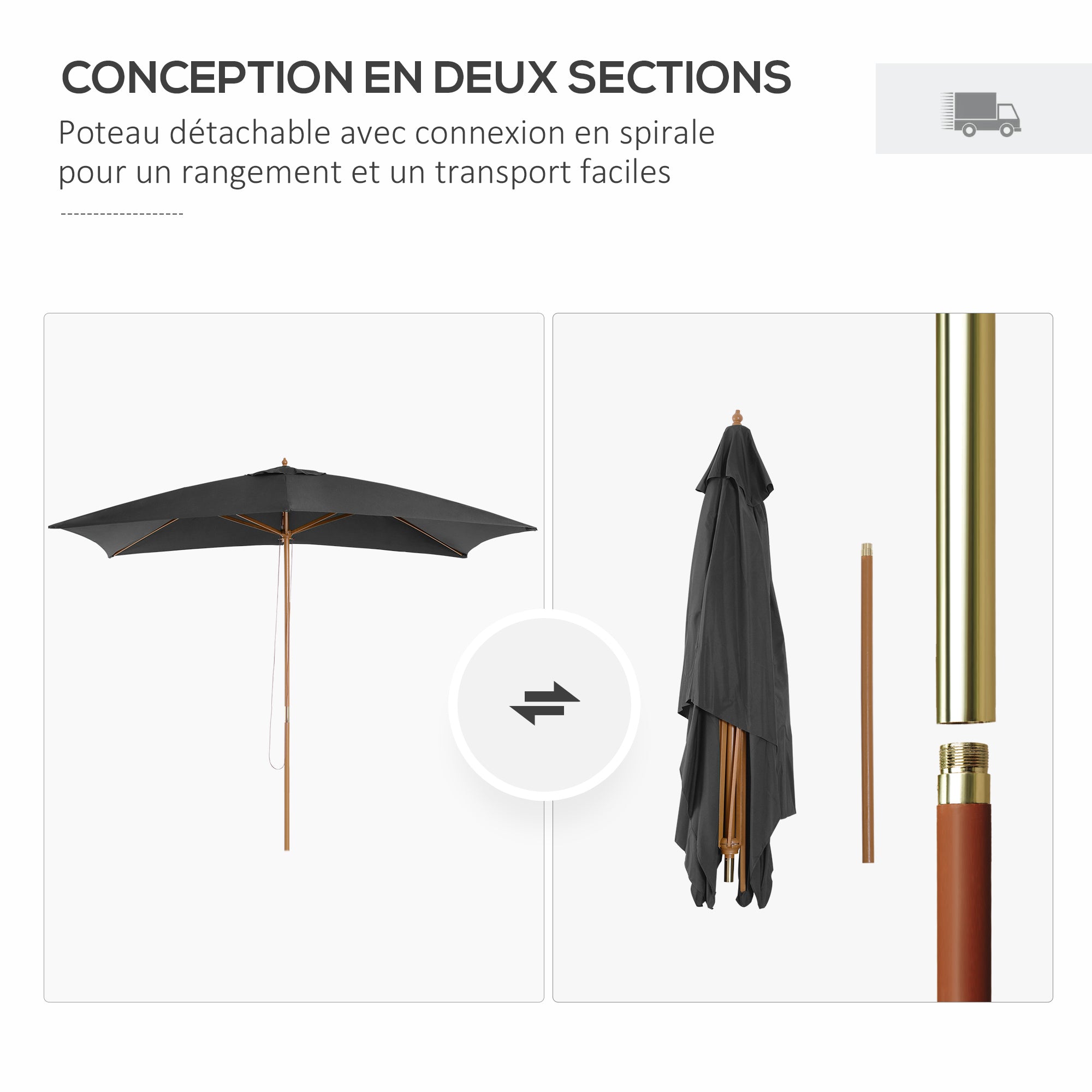 Rectangular Straight Garden Parasol Large Size 3L x 2W x 2.5H meters Dark Gray