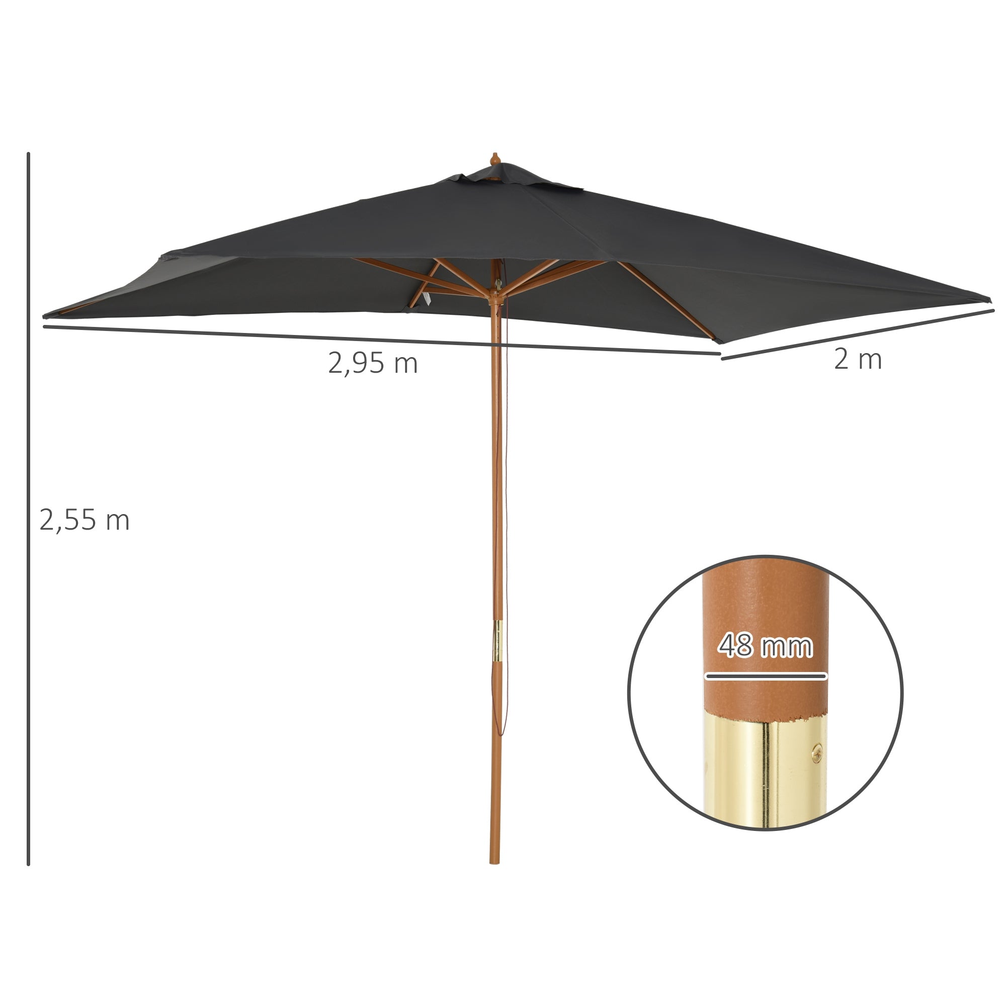 Rectangular Straight Garden Parasol Large Size 3L x 2W x 2.5H meters Dark Gray