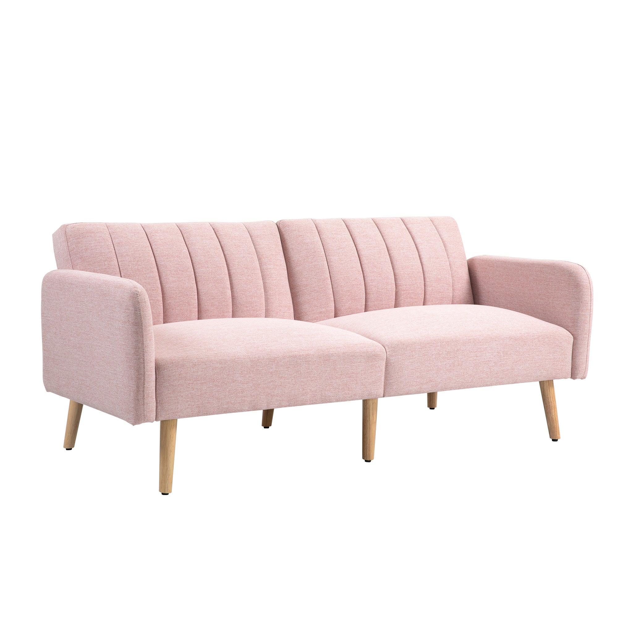 2-Seater Modern Sofa Bed 173x75x73 cm Foldable Sofa Bed Upholstered in Synthetic Linen with Adjustable 3-Level Backrest and Detachable Armrests for Living Room Office Pink