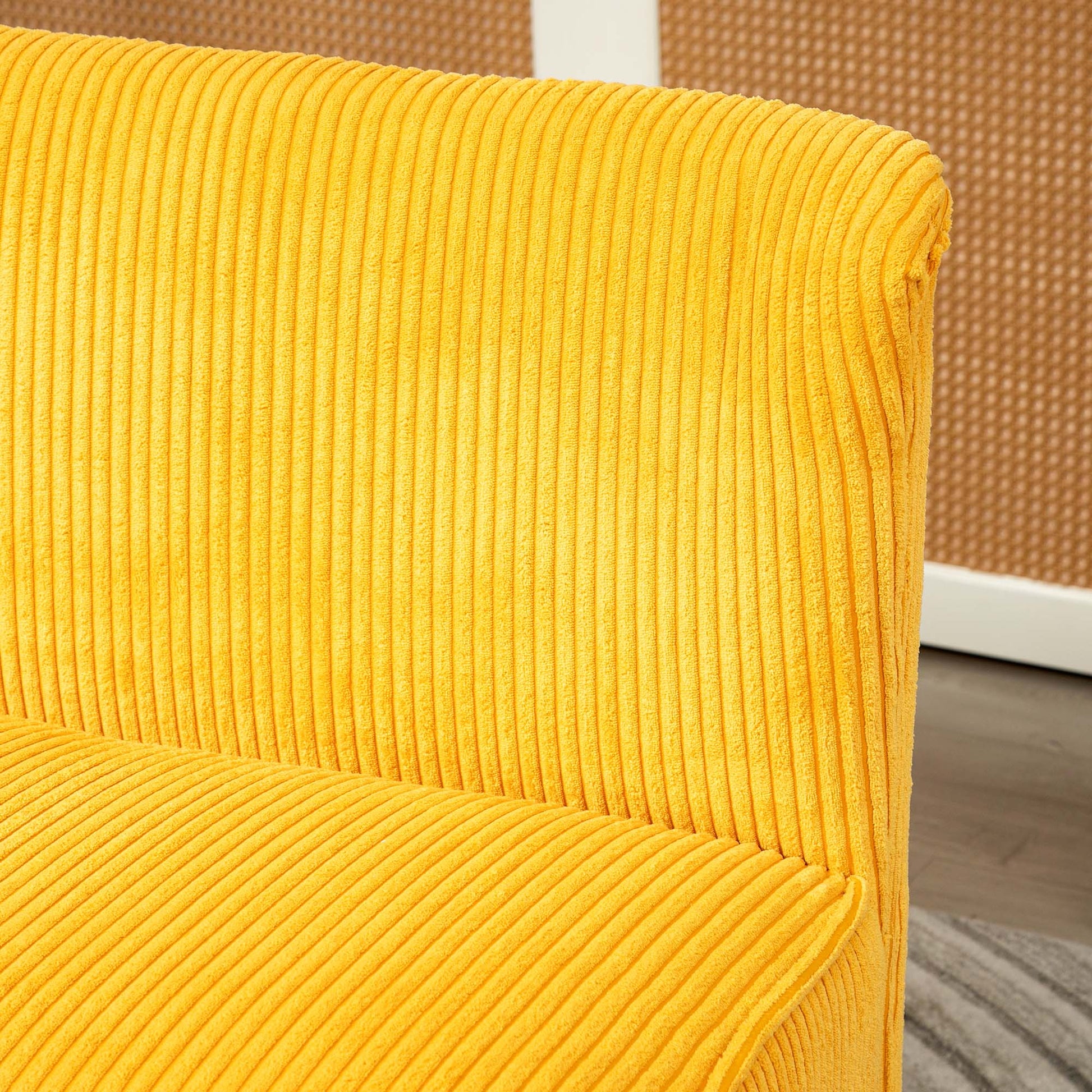Sofa 2 Seater Modern Couch Armless Upholstered Sofa with Corduroy Look, Small Lounge Sofa with Wooden Legs for Living Room, 117 x 56.5 x 77 cm, Yellow