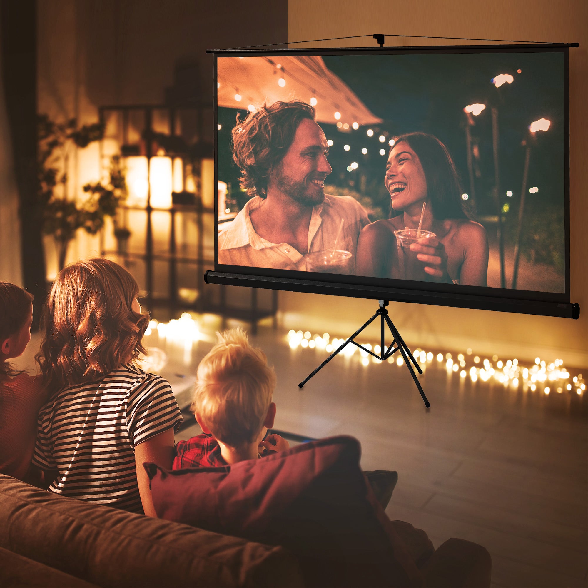 Manual Projector Screen with Stand 100 Inches Portable Projection Screen 16:9 Format with Adjustable Height for Indoor and Outdoor Home Cinema Patio 221x124 cm Black