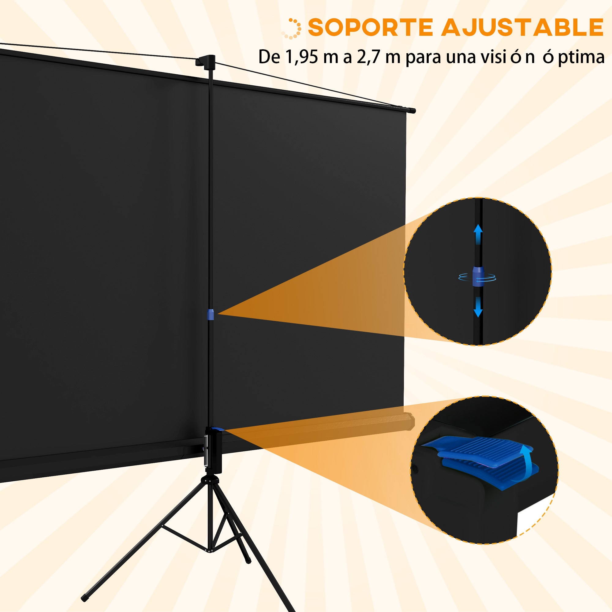 Manual Projector Screen with Stand 100 Inches Portable Projection Screen 16:9 Format with Adjustable Height for Indoor and Outdoor Home Cinema Patio 221x124 cm Black