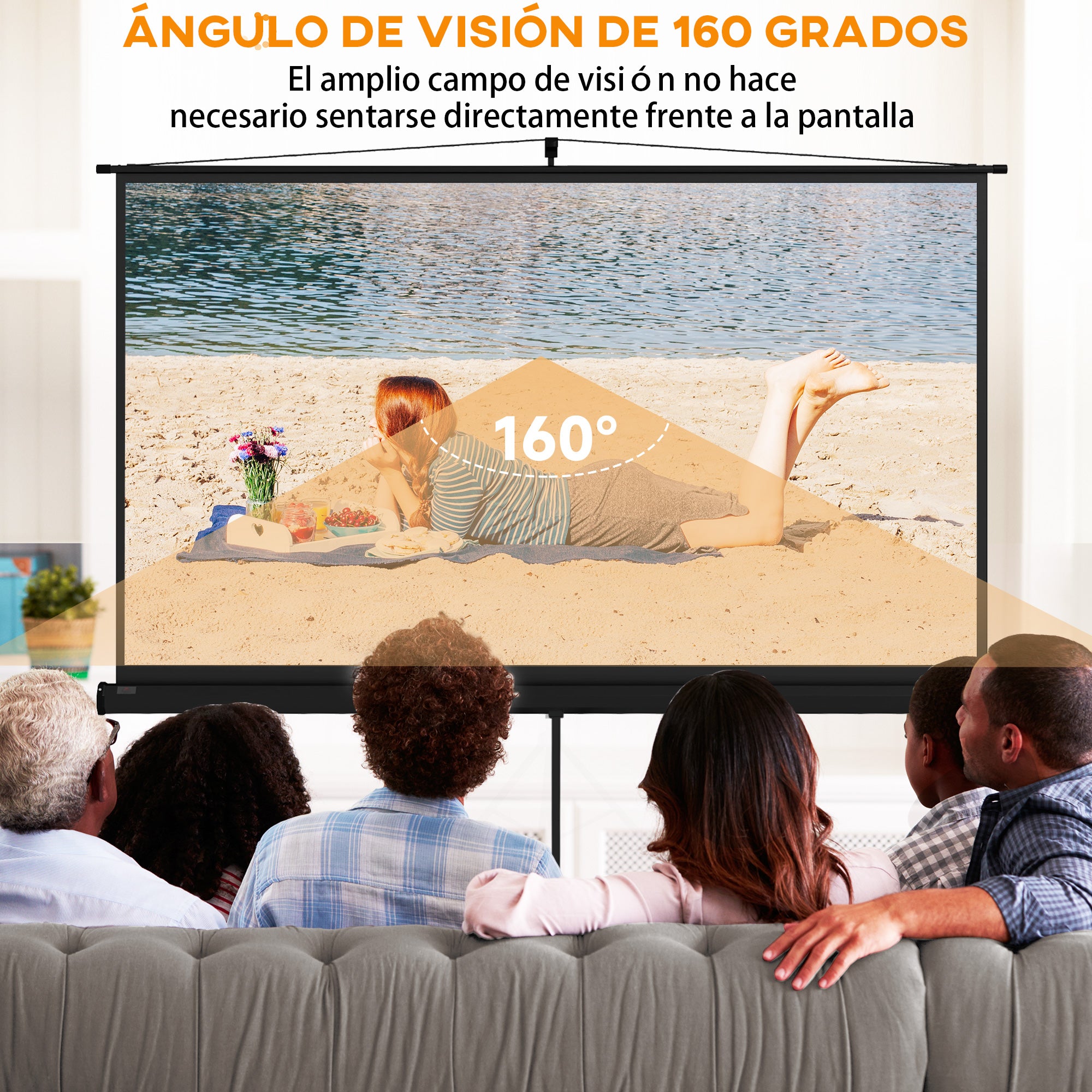 Manual Projector Screen with Stand 100 Inches Portable Projection Screen 16:9 Format with Adjustable Height for Indoor and Outdoor Home Cinema Patio 221x124 cm Black