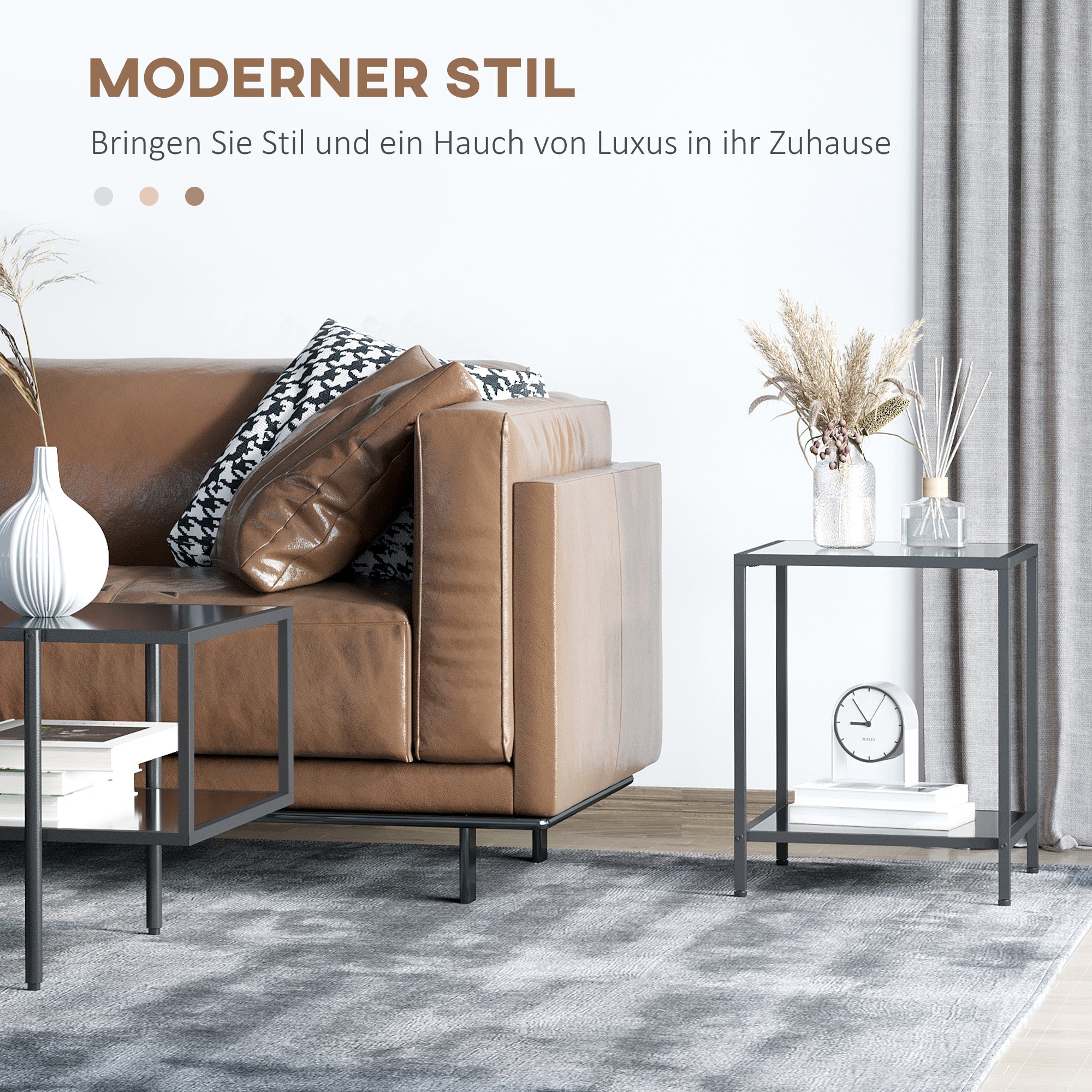 Side Table Square Coffee Table with 2 Levels, Living Room Table made of Tempered Glass and Steel, Coffee Table for Living Room Bedroom 40 x 40 x 50 cm Black