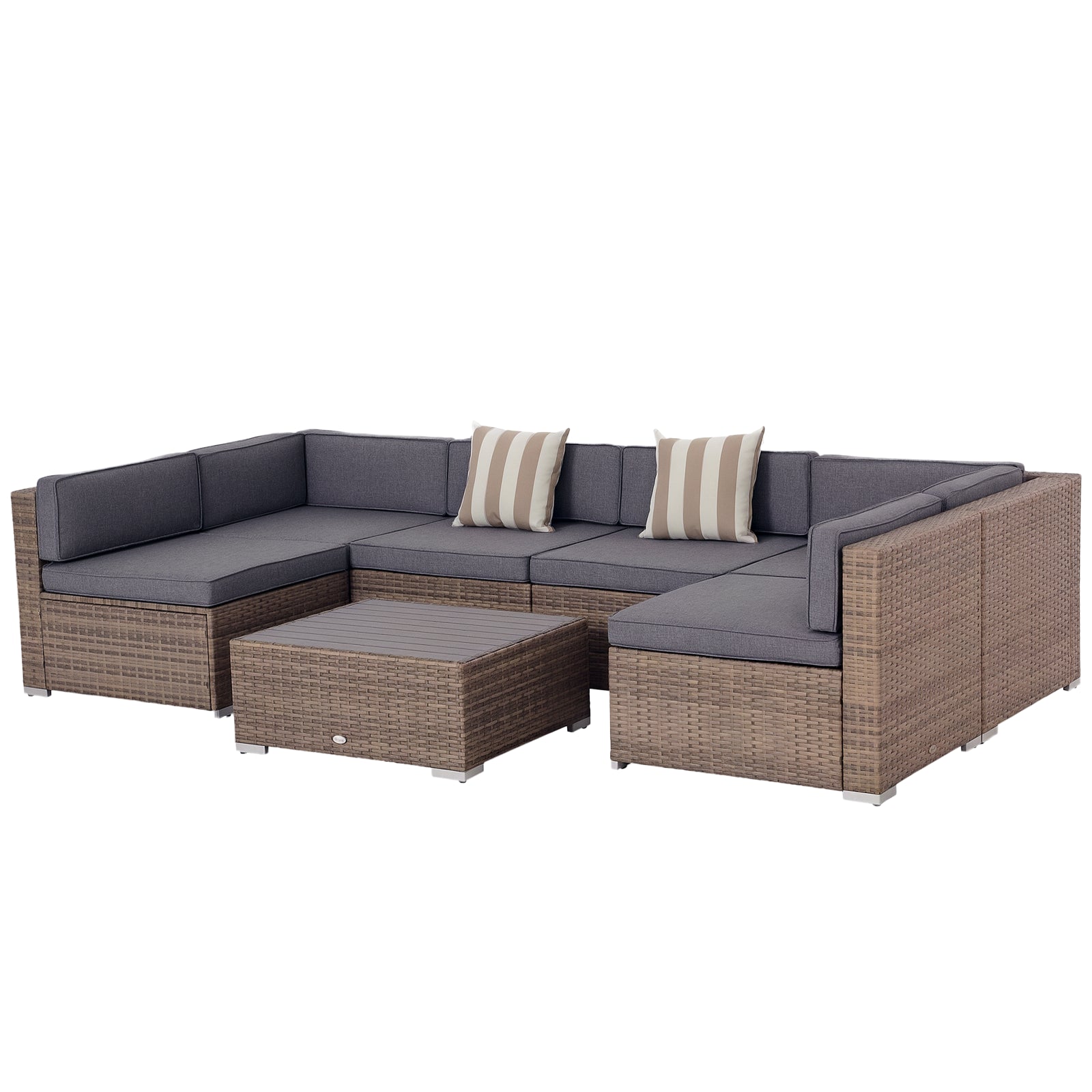 7-Piece Outdoor Rattan Garden Lounge Set with Coffee Table and Modular Sofa with Cushions, Gray