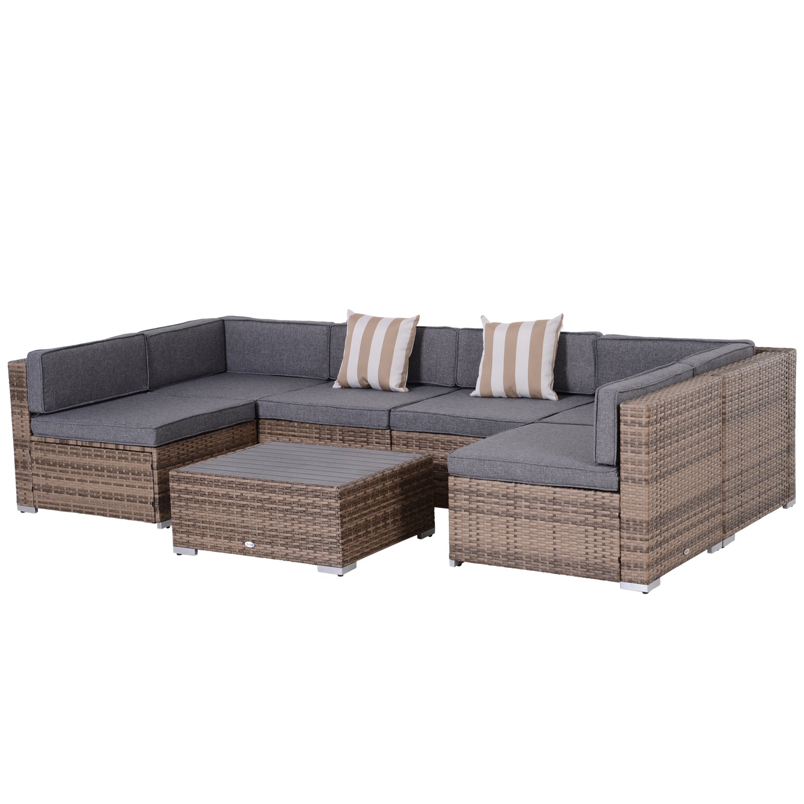 7-Piece Outdoor Rattan Garden Lounge Set with Coffee Table and Modular Sofa with Cushions, Gray