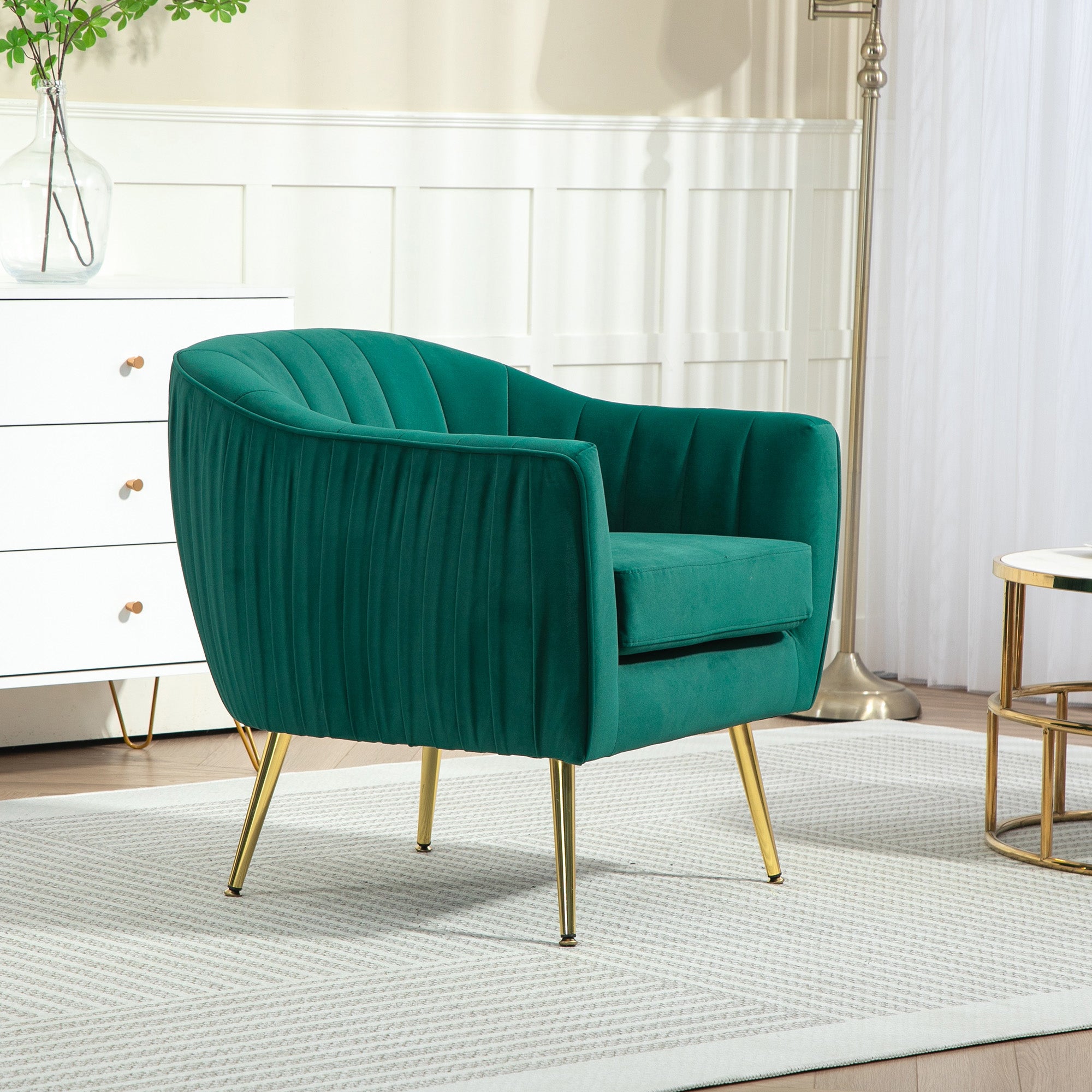 Upholstered Lounge Armchair with Armrests and Backrest, Modern Design, Metal Legs (71x72x73 cm) Green