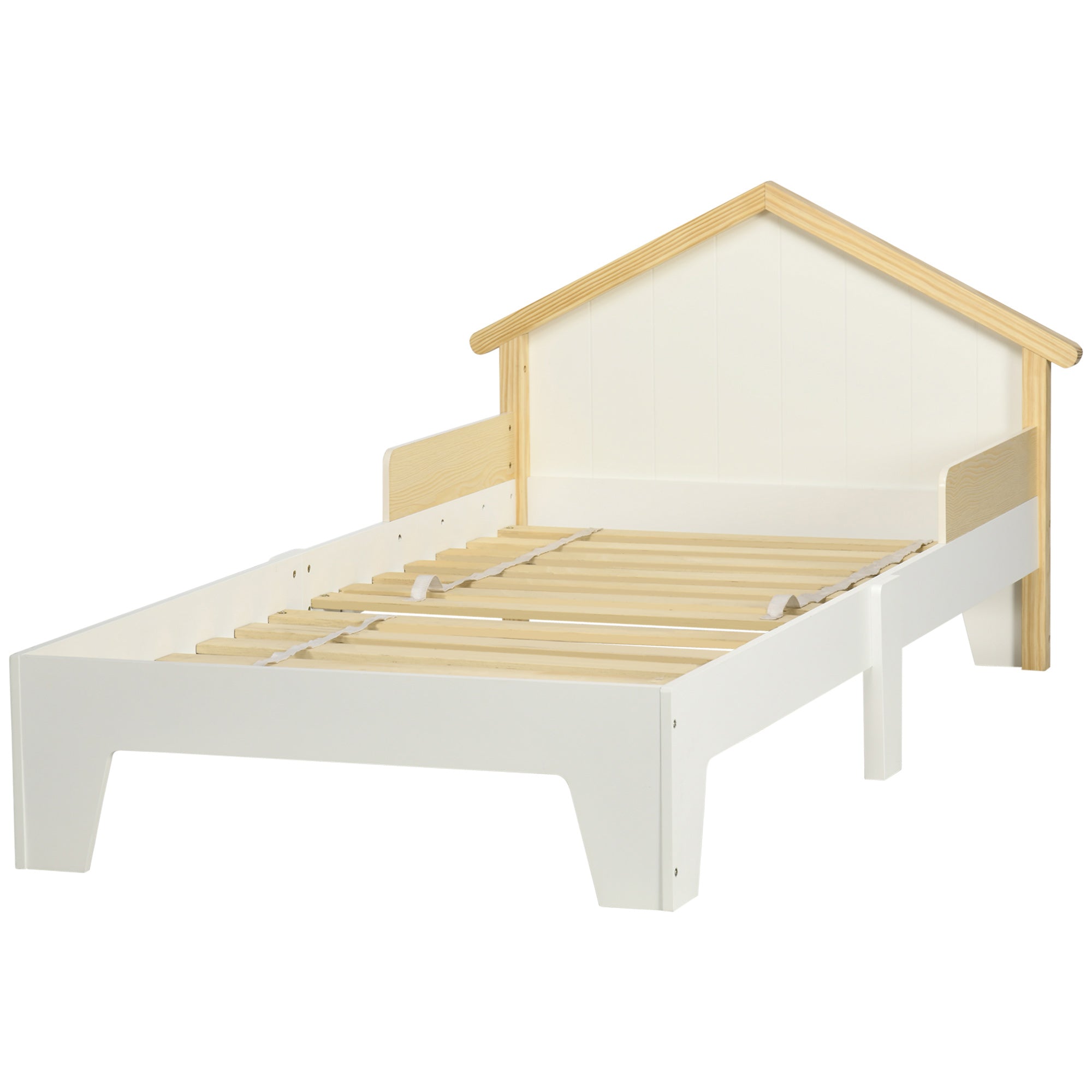 Children's Bed - bed frame with house-shaped headboard and slatted base included - 90 x 190 cm - solid white pine