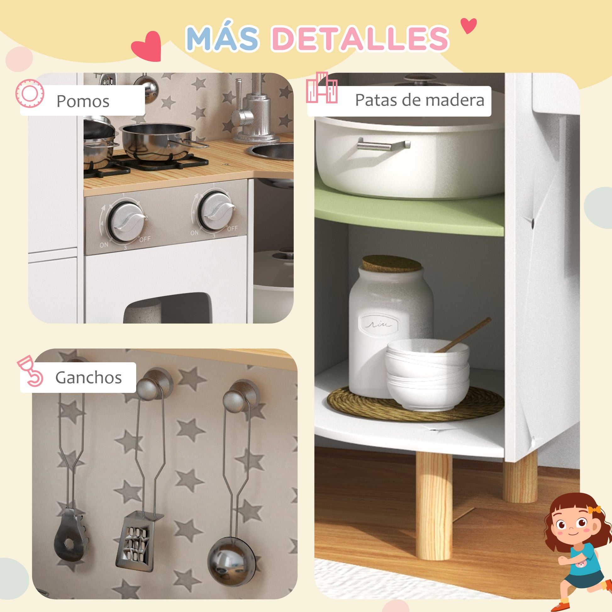 Wooden Toy Kitchen for Children 3-6 Years Old Play Kitchen with Ice Maker Stainless Steel Sink, Mobile Cup, and Utensils 84x34x89 cm White