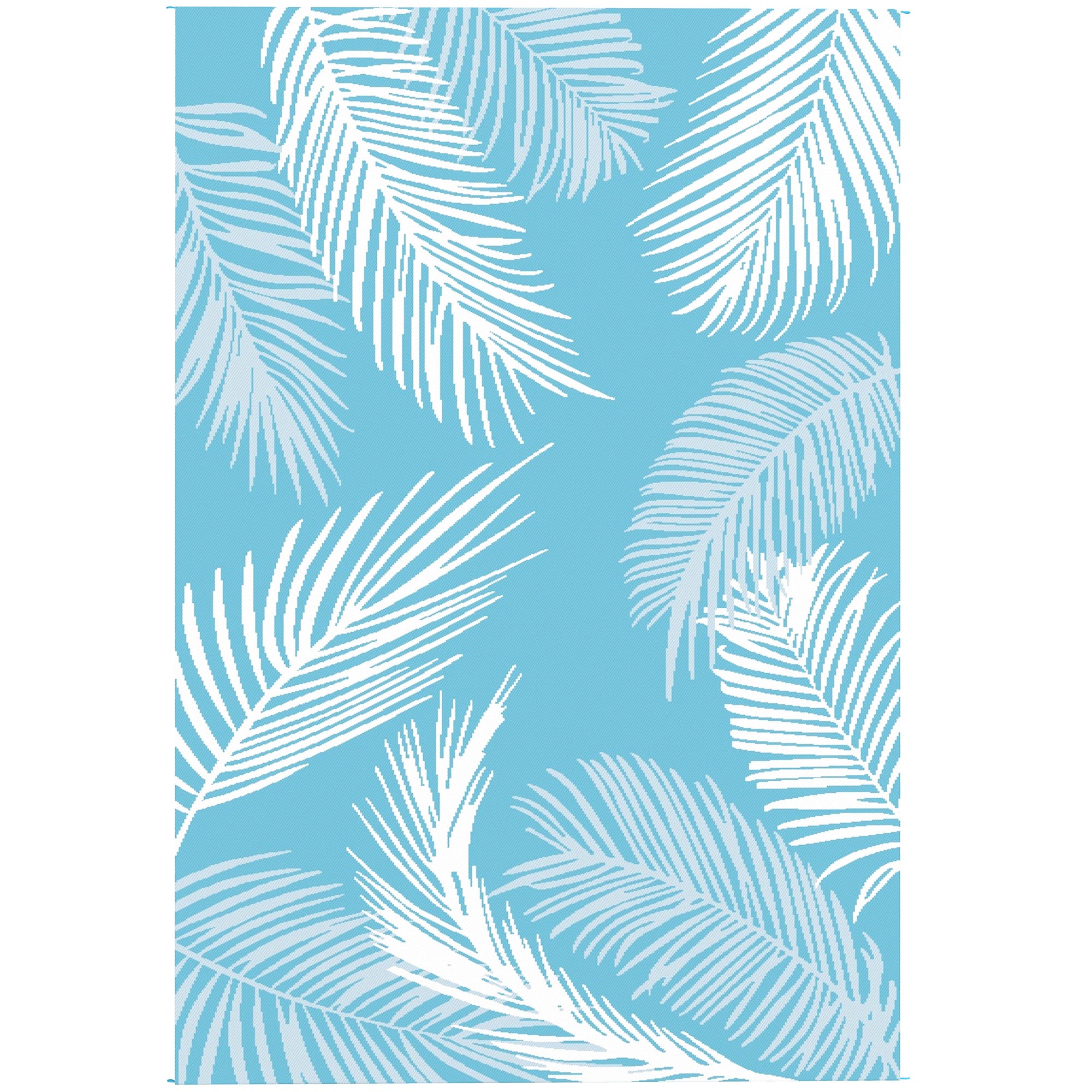 Reversible Durable Weatherproof Outdoor Rug with Carry Bag & Ground Anchors for Balcony, Garden, Patio, Bathroom, Hallway, Kitchen — 9' x 6' (274 x 182 cm), Light Blue & White