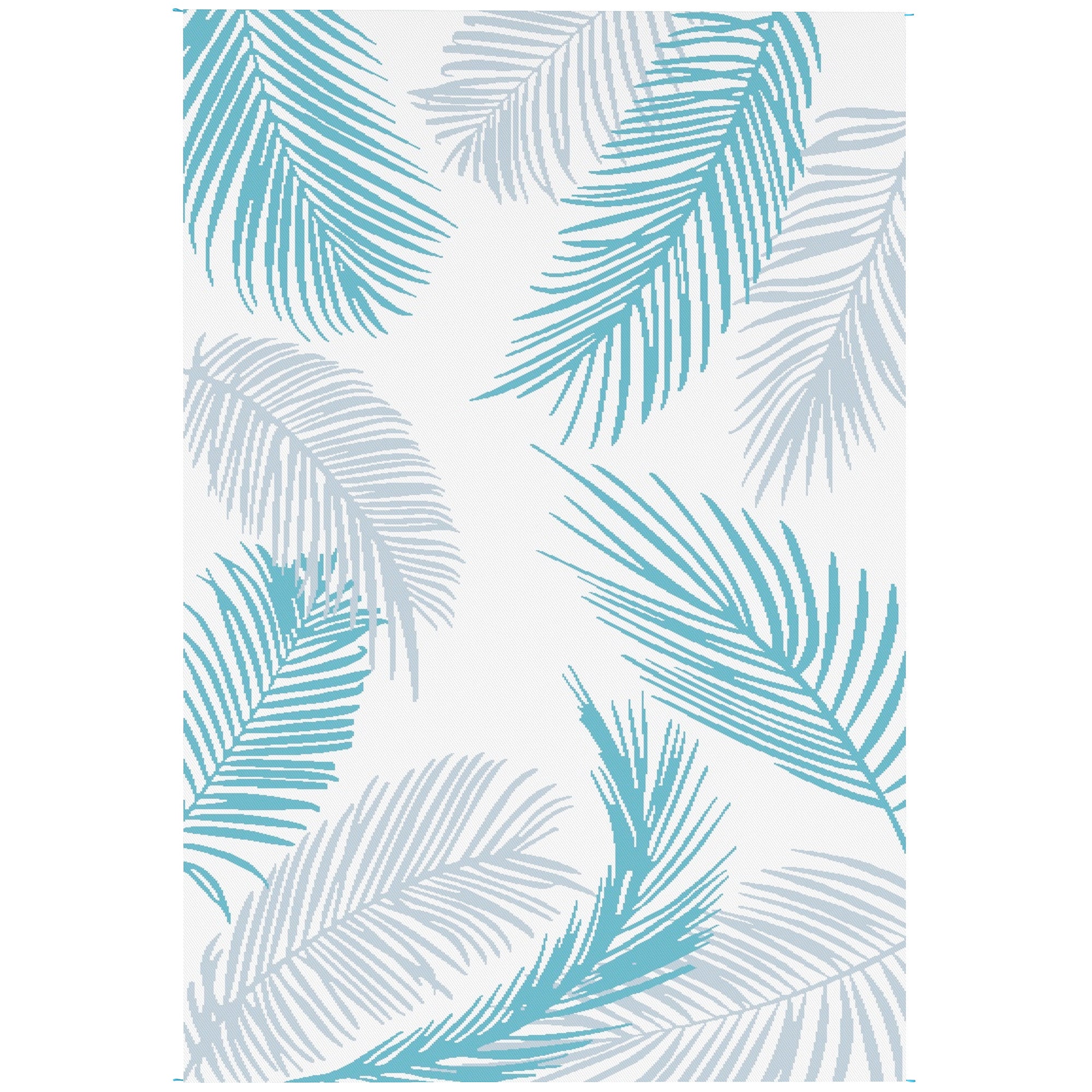 Reversible Durable Weatherproof Outdoor Rug with Carry Bag & Ground Anchors for Balcony, Garden, Patio, Bathroom, Hallway, Kitchen — 9' x 6' (274 x 182 cm), Light Blue & White