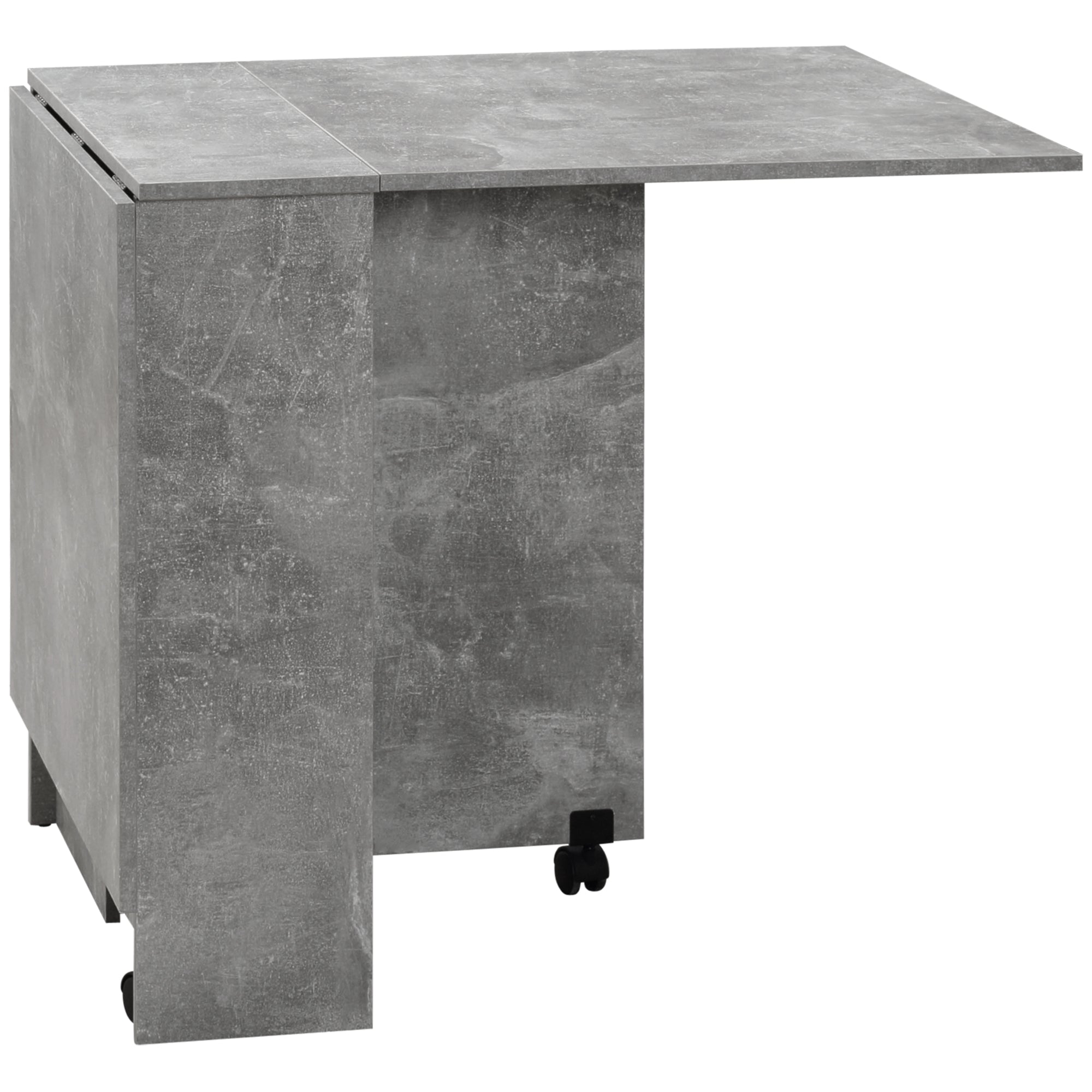 Folding Dining Table Kitchen Table with Wheels Folding Wings and Shelves for 4-6 People 75x140x74 cm Gray Cement