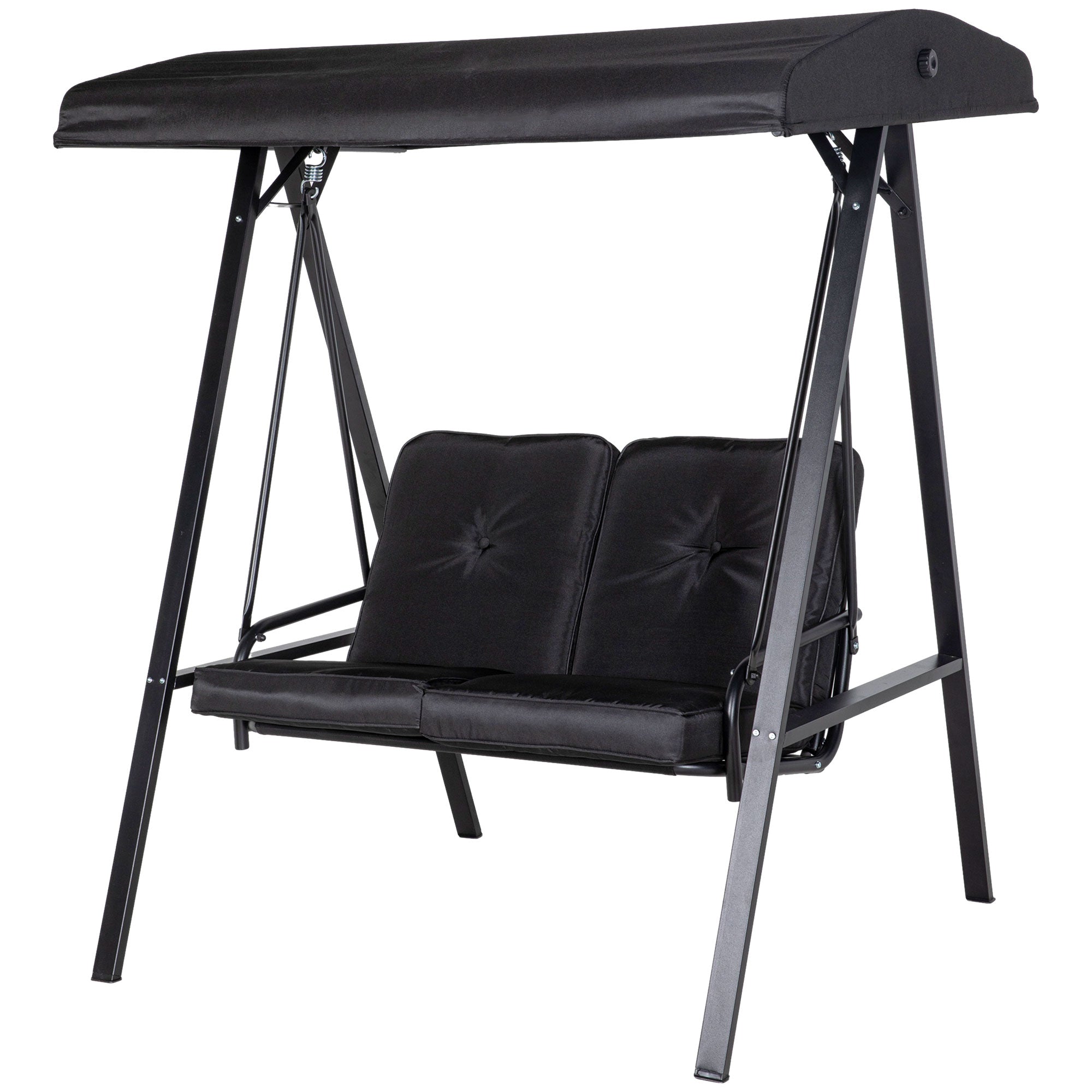 Hollywood Swing 2-Seater Garden Swing with Adjustable Canopy, Cushions, Swing Bench up to 220 kg Capacity, for Garden, Balcony, Black, 145 x 116 x 172 cm