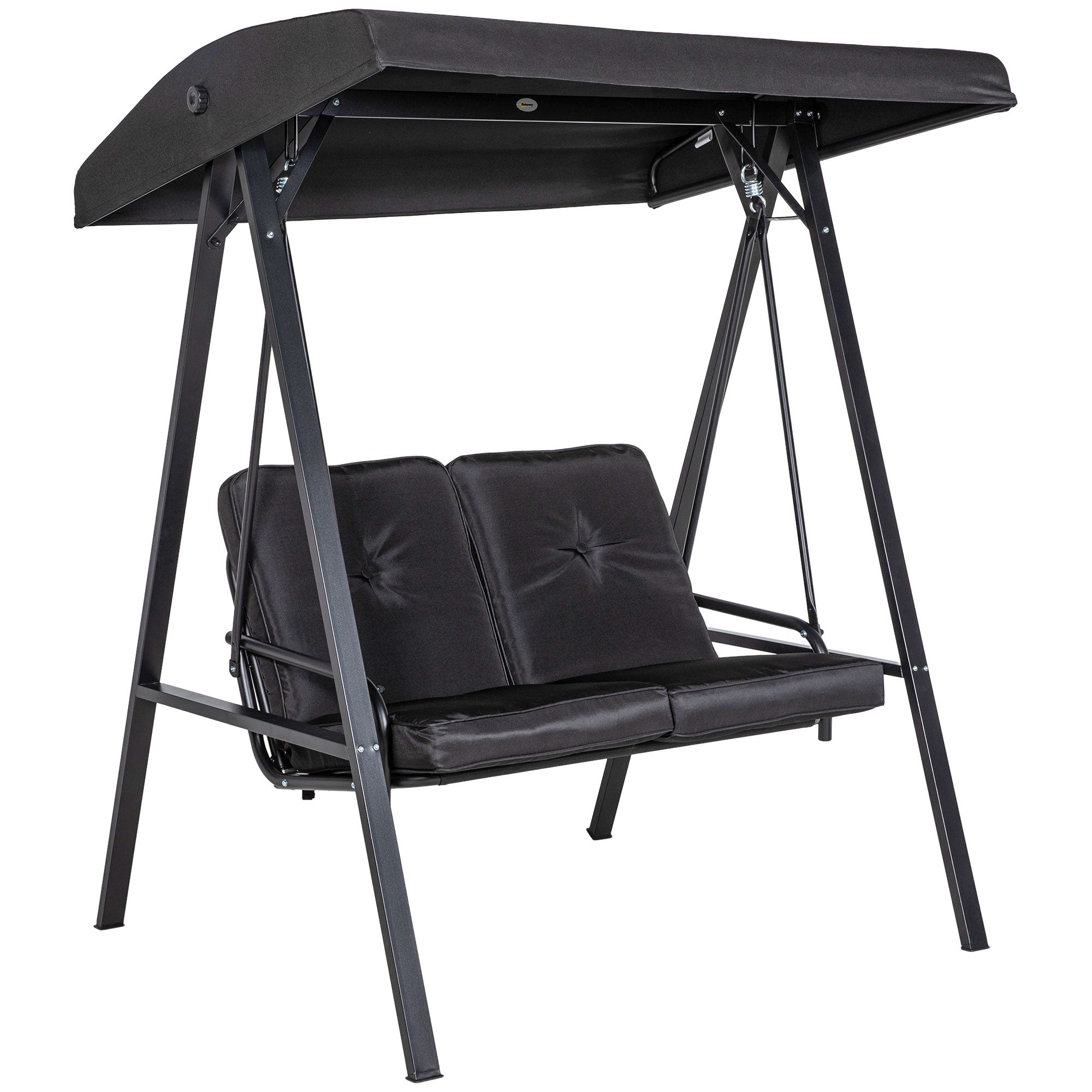 Hollywood Swing 2-Seater Garden Swing with Adjustable Canopy, Cushions, Swing Bench up to 220 kg Capacity, for Garden, Balcony, Black, 145 x 116 x 172 cm