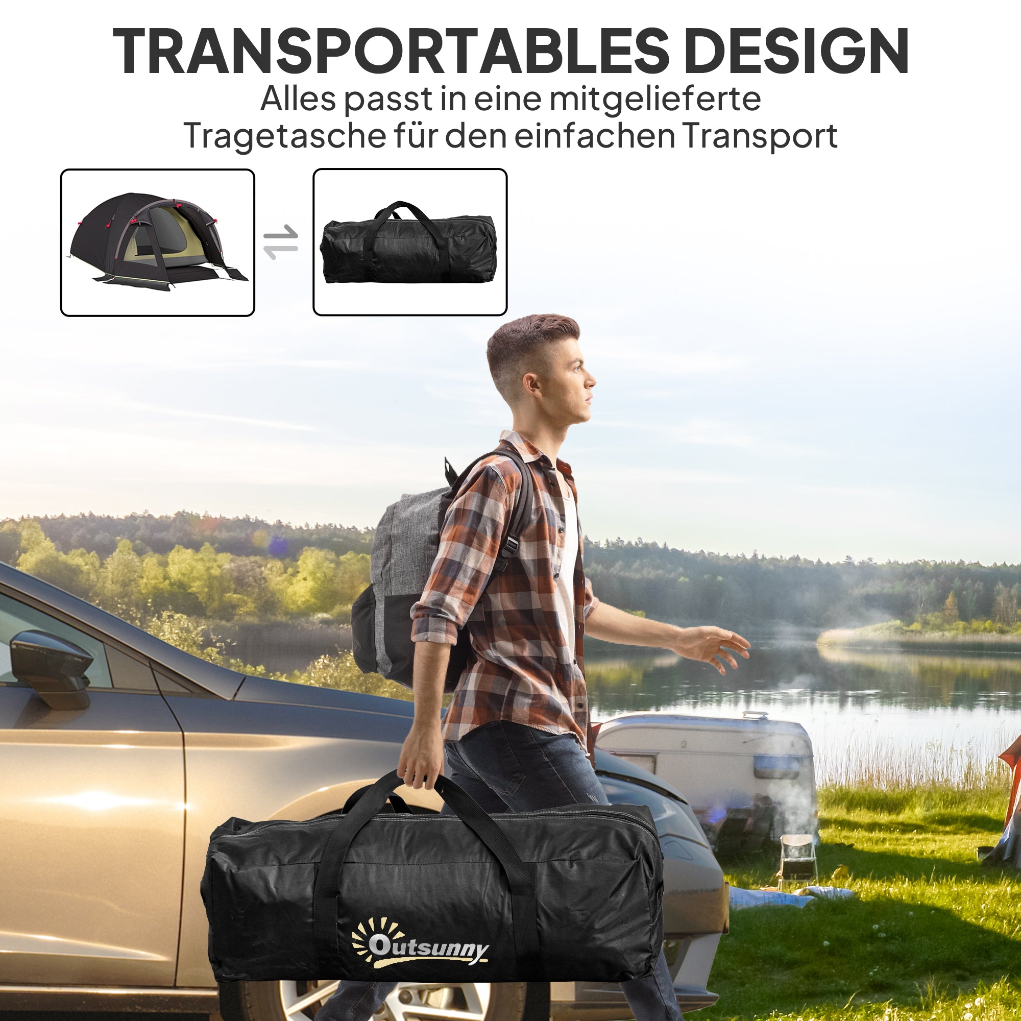 Camping Tent for 4 Persons Lightweight, Stable, Waterproof UV 50+ Tunnel Tent with Awning, Side Door & Window, Groundsheet Family Tent with 3000mm Water Column Camping Tent for Travel, Trekking, Garden