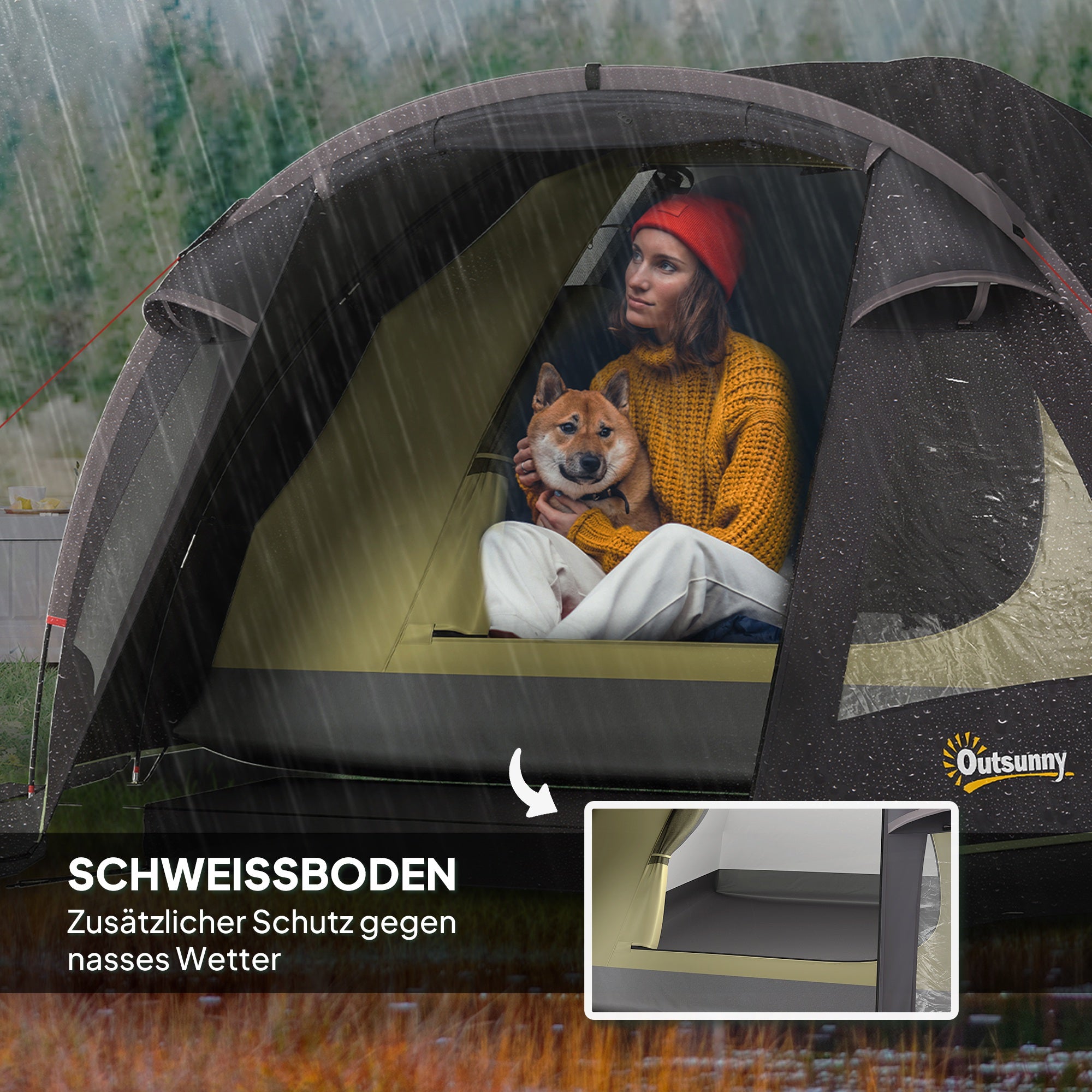 Camping Tent for 4 Persons Lightweight, Stable, Waterproof UV 50+ Tunnel Tent with Awning, Side Door & Window, Groundsheet Family Tent with 3000mm Water Column Camping Tent for Travel, Trekking, Garden