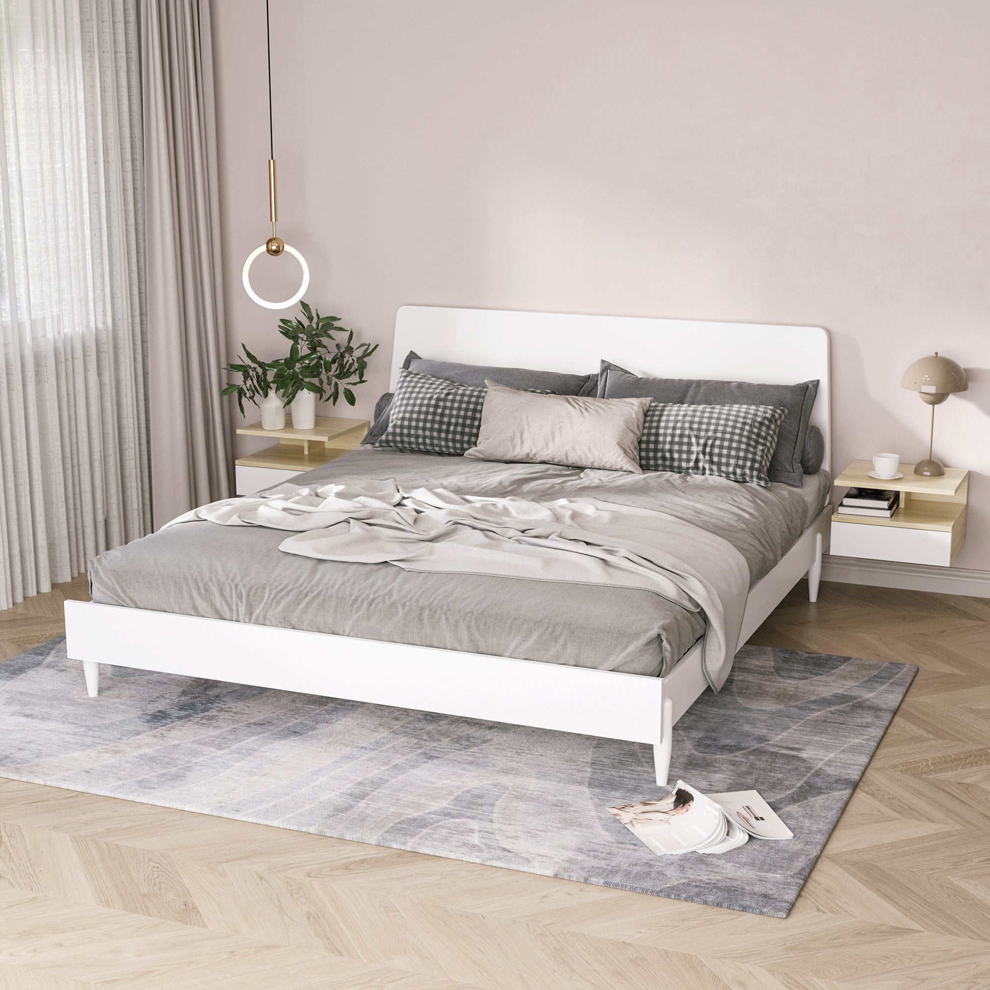 Set of 2 Floating Bedside Tables Wall-Mounted Nightstands with 1 Drawer and Open Shelf for Bedroom 35x32x22.5 cm Oak and White