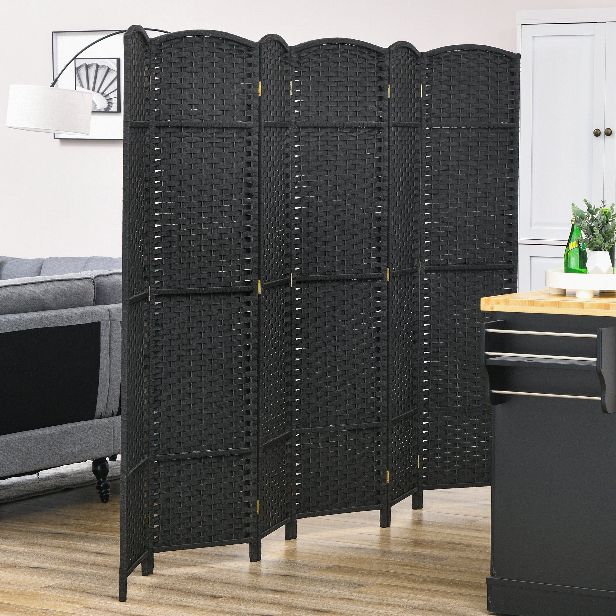 6-Panel Folding Room Divider 240x170 cm Privacy Screen Separator for Living Room Bedroom Office Black