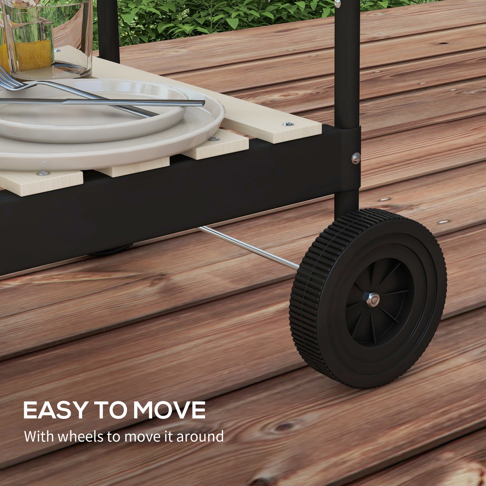 Metal Charcoal Grill BBQ Smoker with Wheels, Adjustable Height Grill Grate, Wood Shelf, Portable Grill Cart Charcoal Grill, BBQ for Barbecue Camping, Patio, 103x47x95 cm
