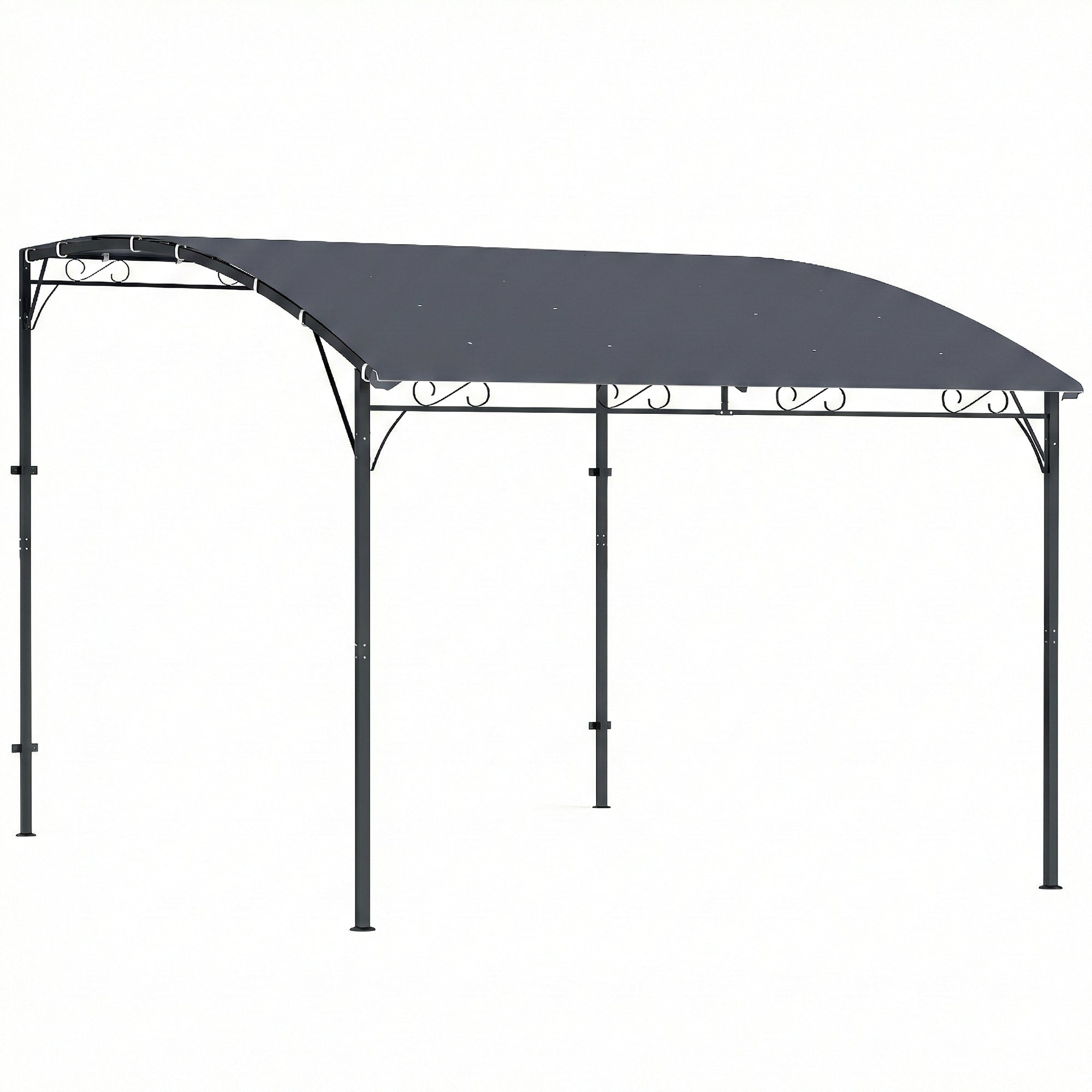 Wall-Mounted Garden Pergola, 12 ft 7 in x 9 ft 5 in — Sloped Drainage Roof, UPF30+ Waterproof Canopy, Powder-Coated Metal Frame, Gray
