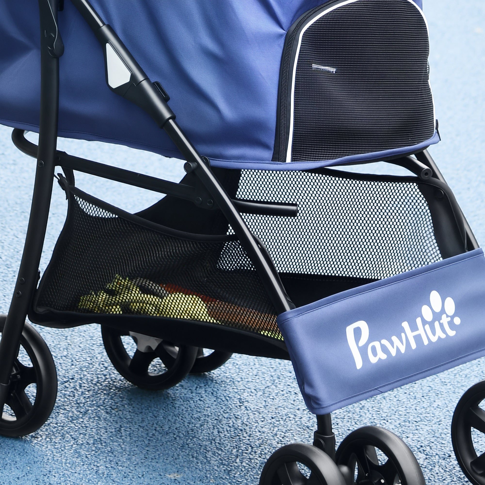 Foldable Dog Stroller Pet Buggy for Small Dogs with Basket Adjustable Canopy Mesh Window and 2 Universal Wheels Load 15 kg 81x48x99 cm Navy Blue