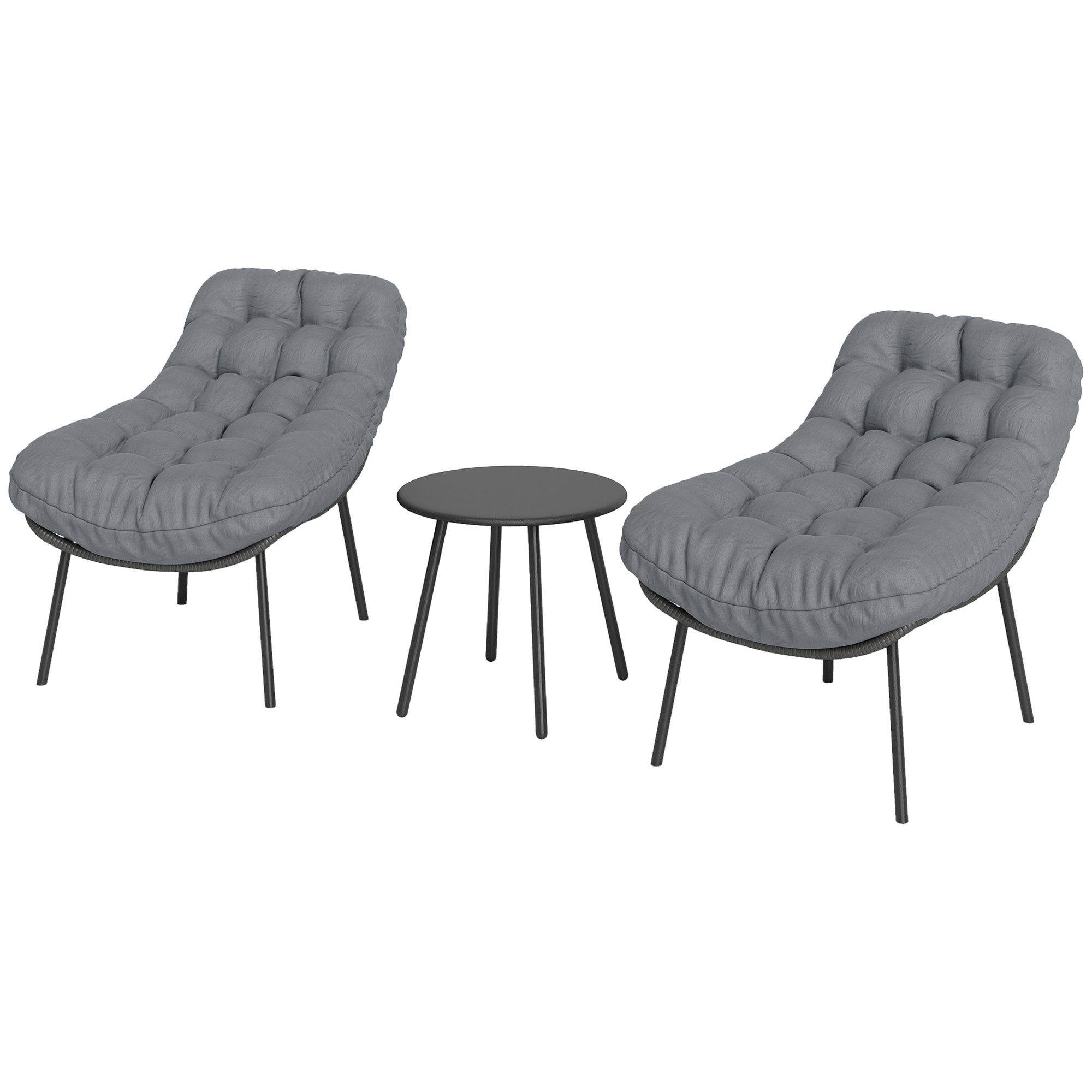 Outdoor Rattan Resin Garden Furniture Set for 2 People with 15 cm Thick Cushions and Steel Frames for Balcony, Terrace, Patio, Gray