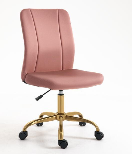 Contemporary Design Office Chair Swivel 360° Ergonomic Curved Backrest Adjustable Height Velvet Upholstery 56 x 60 x 102 cm Pink and Gold