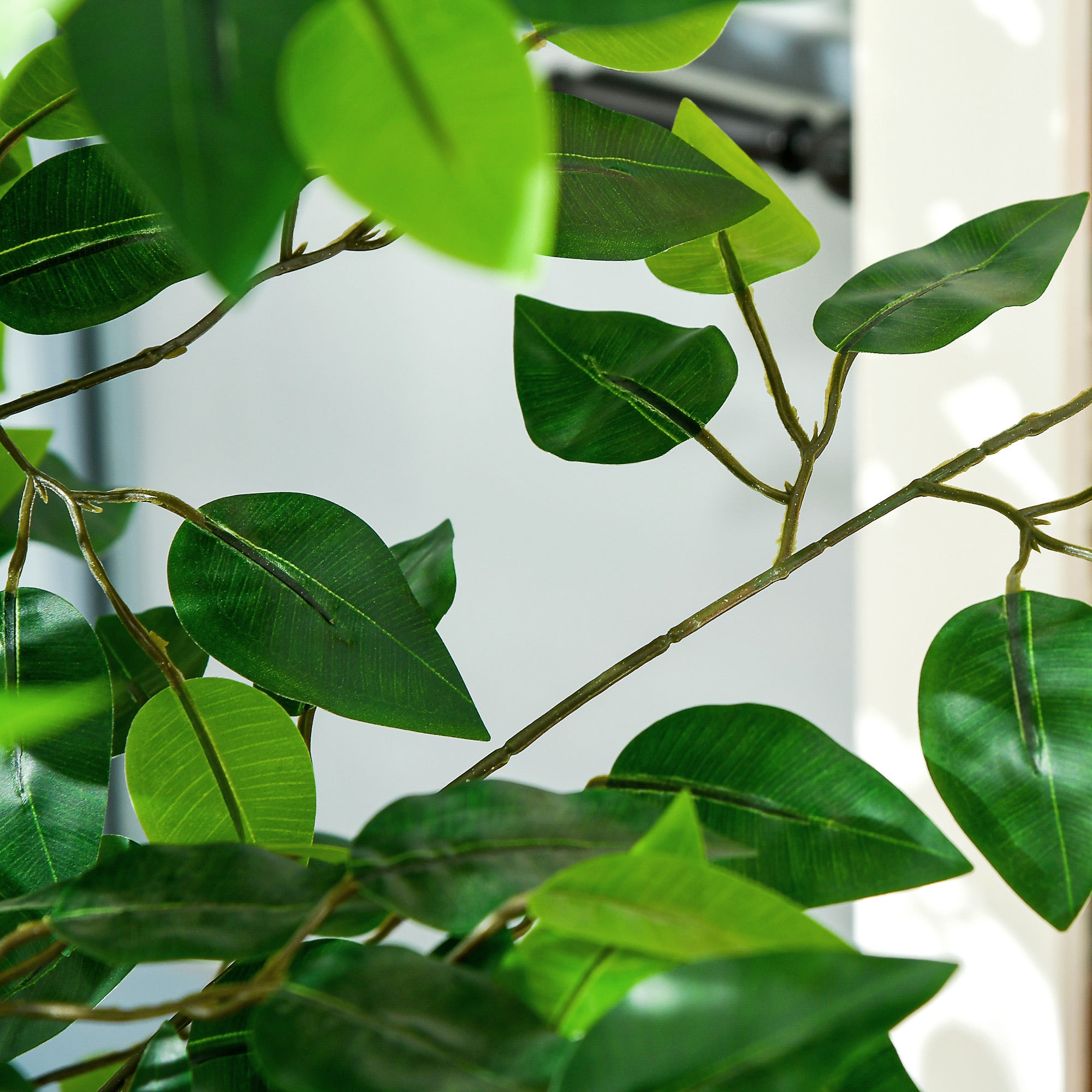 Set of 2 artificial plants artificial trees ficus 1.50m height trunk branches vine lichen leaves highly realistic pot included, indoor, green
