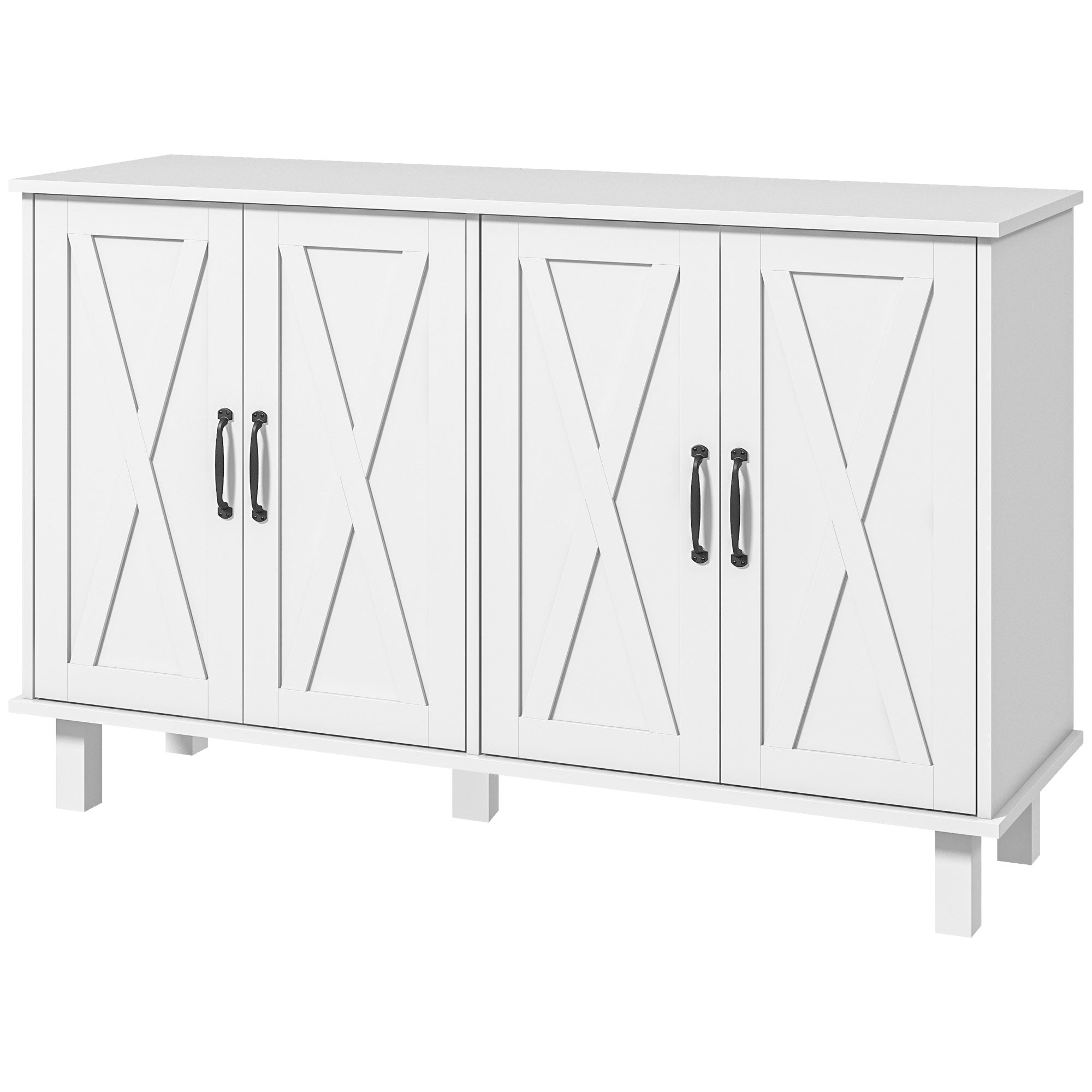 Country Style Low Storage Cabinet Kitchen Buffet 2 Double-Door Cupboards with Adjustable Shelves 120 x 37 x 75 cm - White
