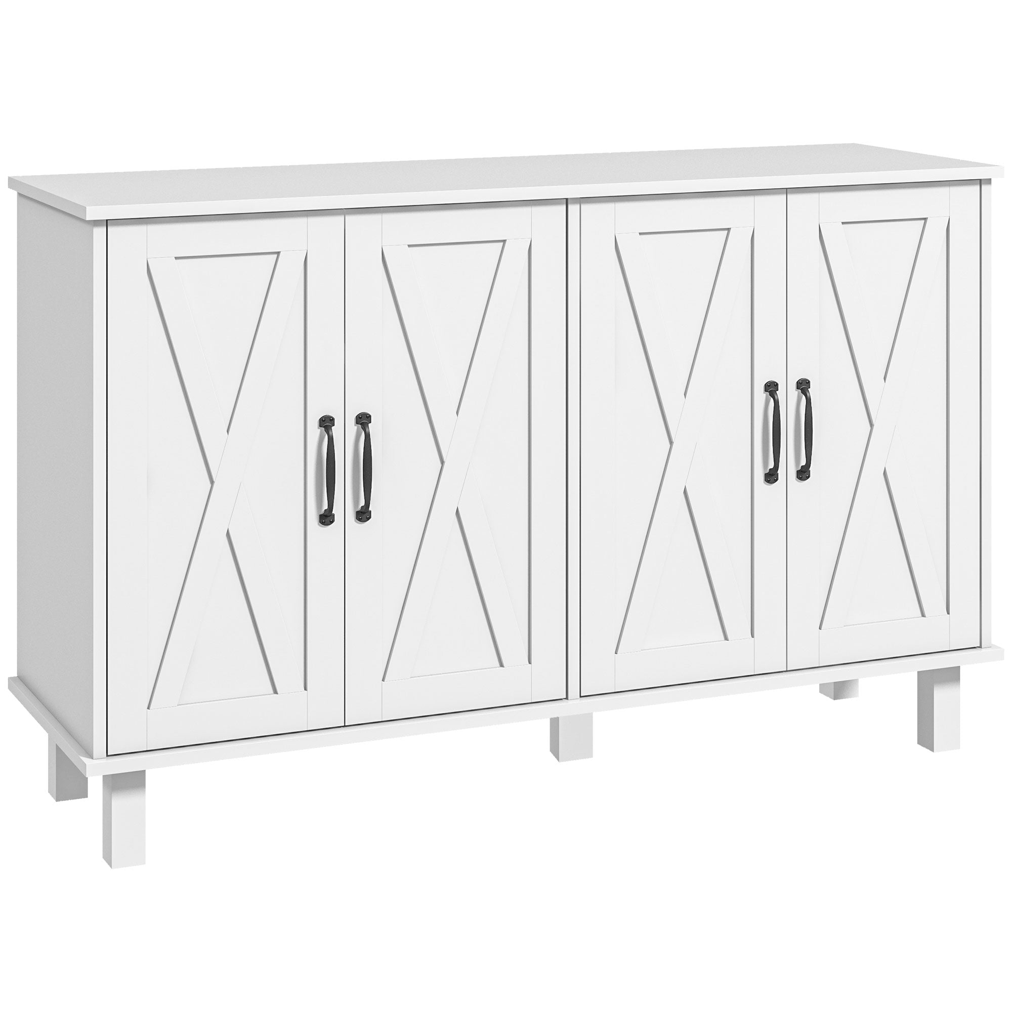 Country Style Low Storage Cabinet Kitchen Buffet 2 Double-Door Cupboards with Adjustable Shelves 120 x 37 x 75 cm - White