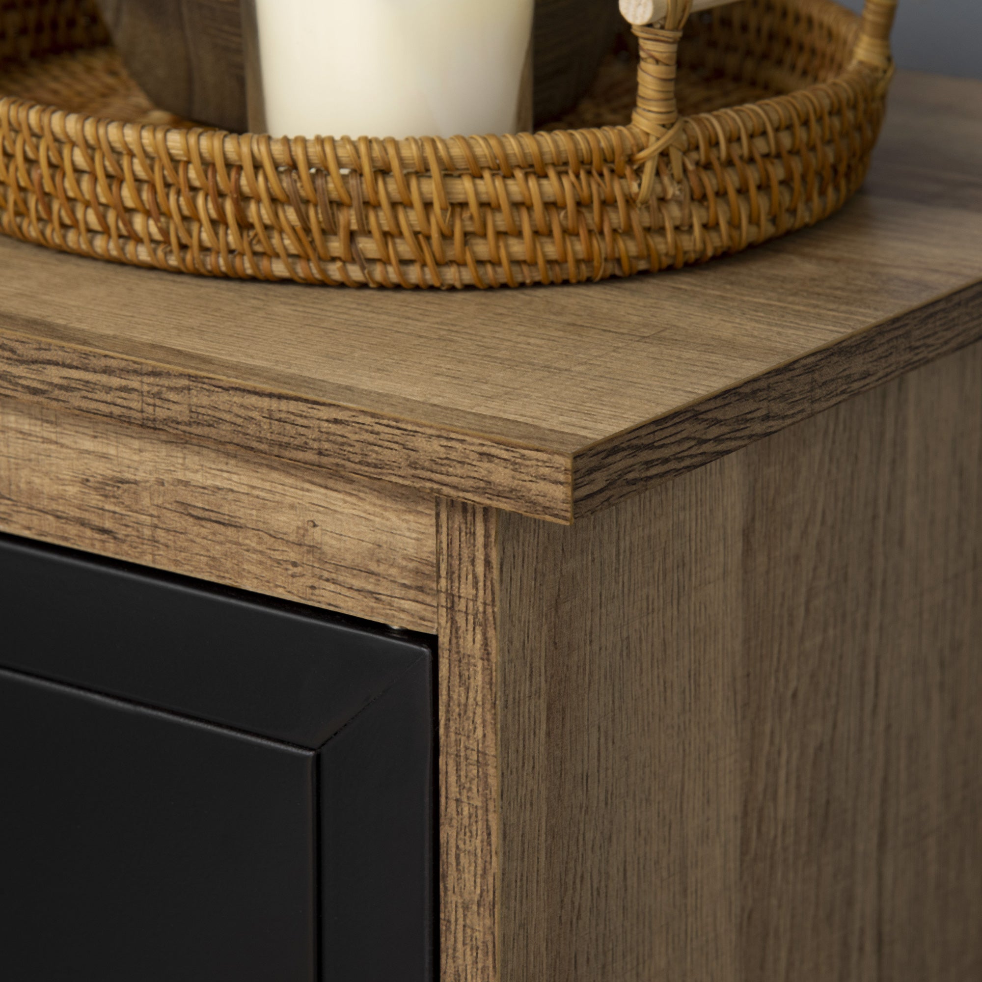 Industrial Design Bookshelf - Storage Unit 3 Compartments 3 Lockers - Wood Look with Black Metal Doors