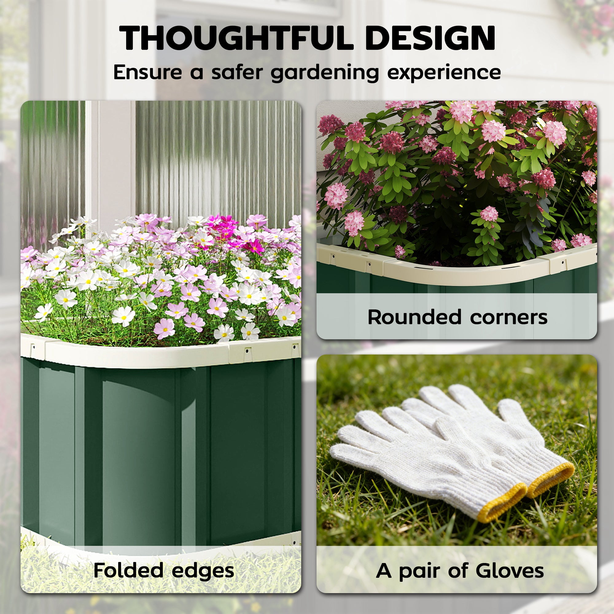 Steel Raised Garden Bed Planter with Click-Lock, Folded Edge — 136 x 52 x 31 cm (53.5 x 20.5 x 12.2 in) — Light Green