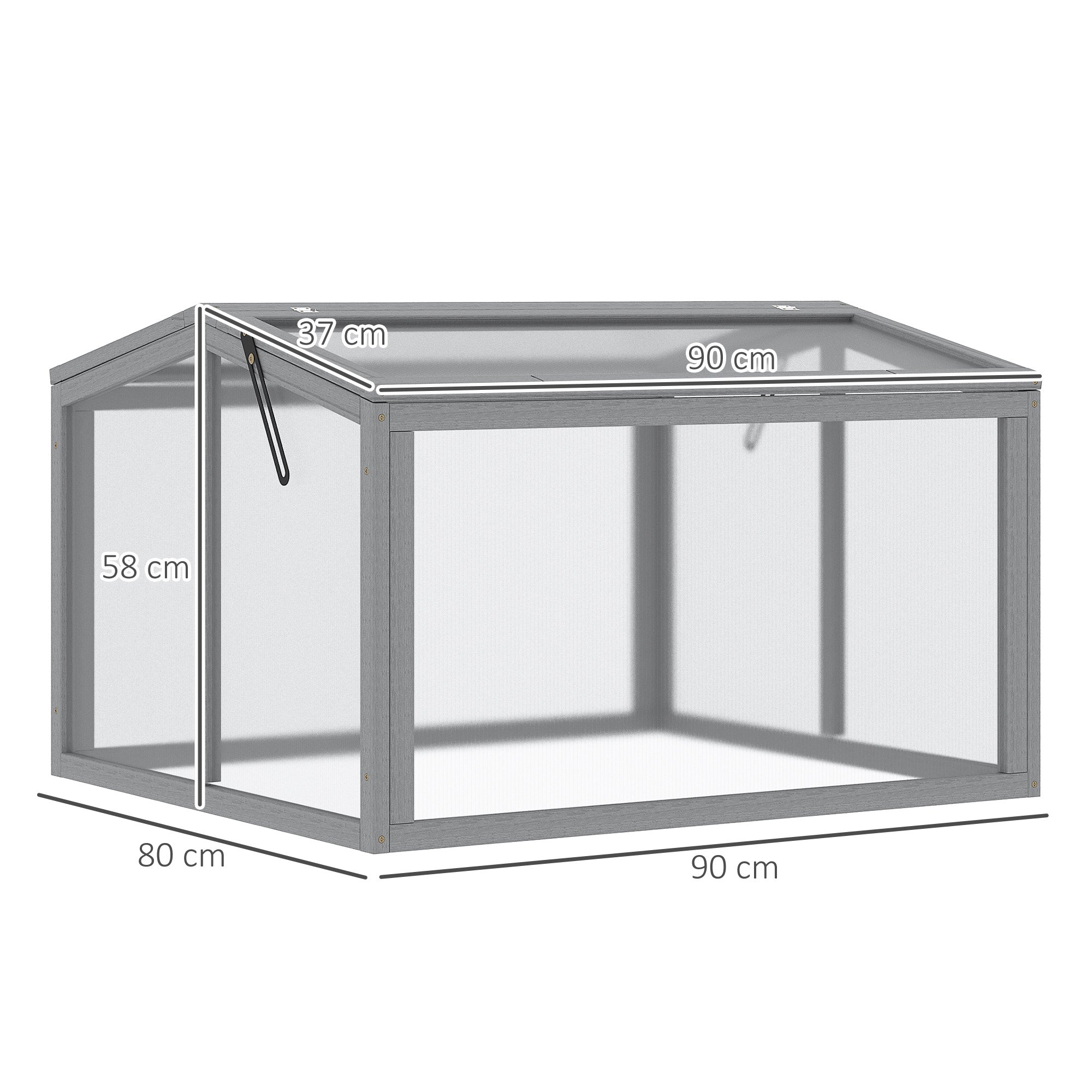 Cold Frame Greenhouse Planting Bed with Cover made of Wood and Polycarbonate Weatherproof Light Gray 90 x 80 x 58 cm