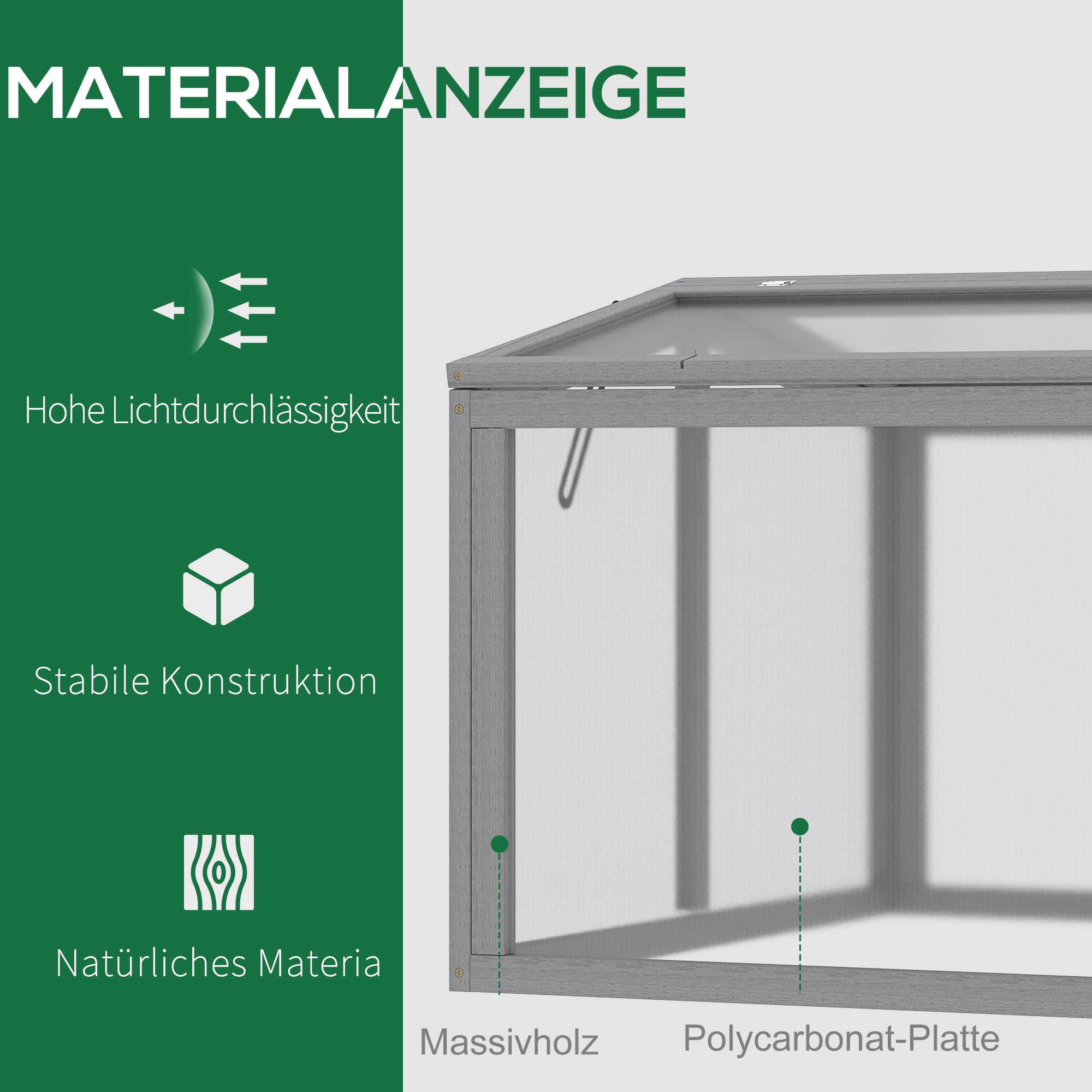 Cold Frame Greenhouse Planting Bed with Cover made of Wood and Polycarbonate Weatherproof Light Gray 90 x 80 x 58 cm