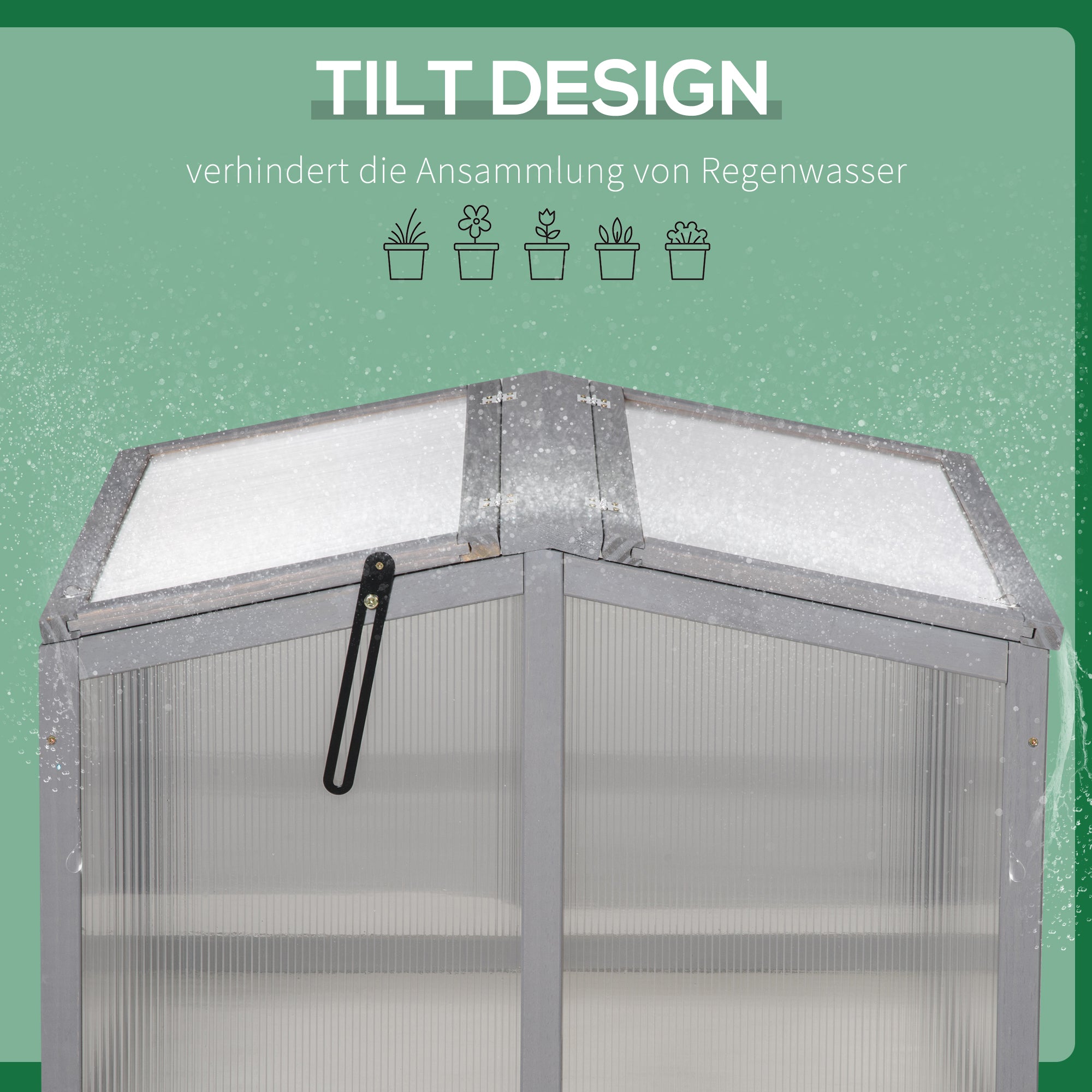 Cold Frame Greenhouse Planting Bed with Cover made of Wood and Polycarbonate Weatherproof Light Gray 90 x 80 x 58 cm