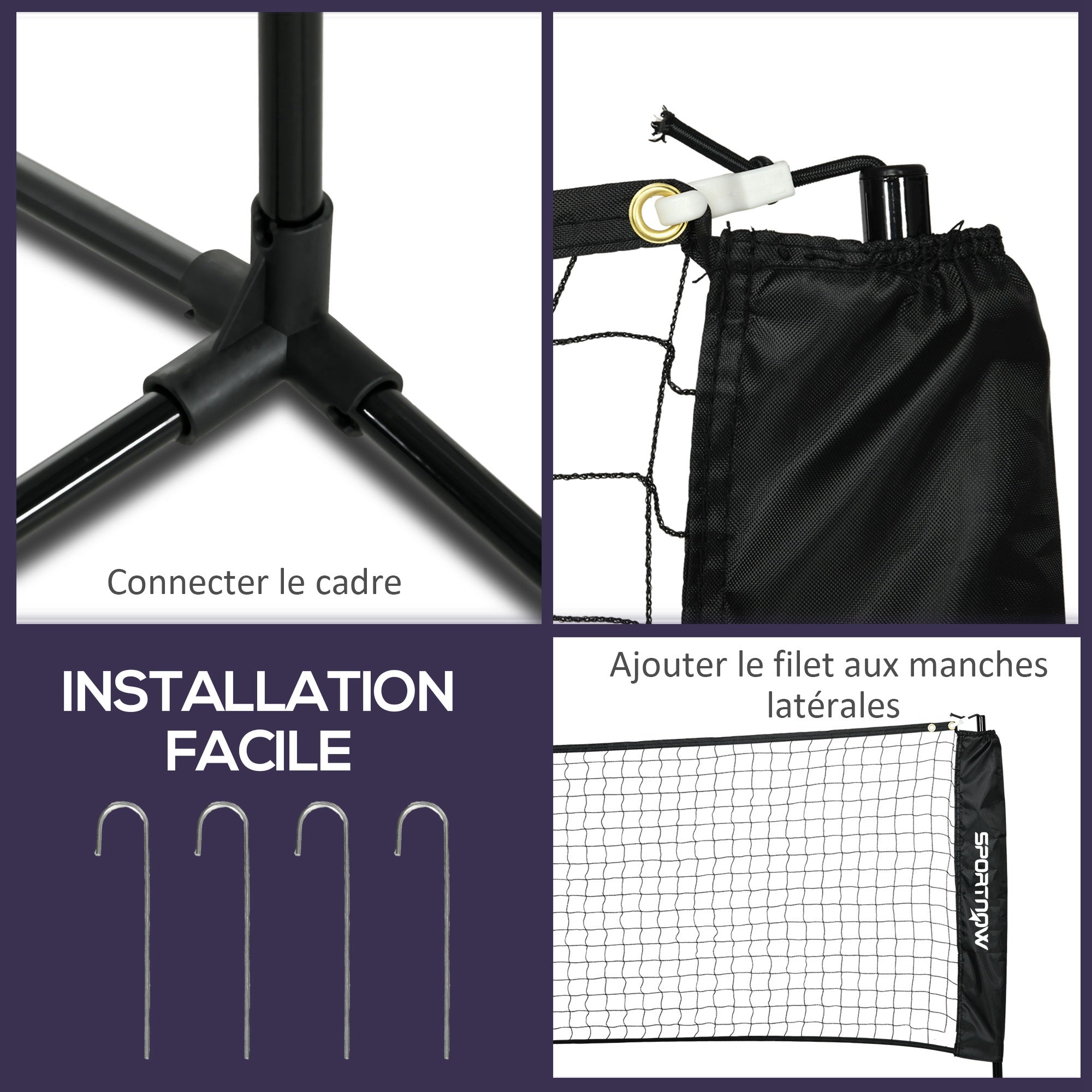 SPORTNOW Complete set of badminton, pickleball, and volleyball, 3 in 1, outdoor sports games with adjustable net height 107-155 cm