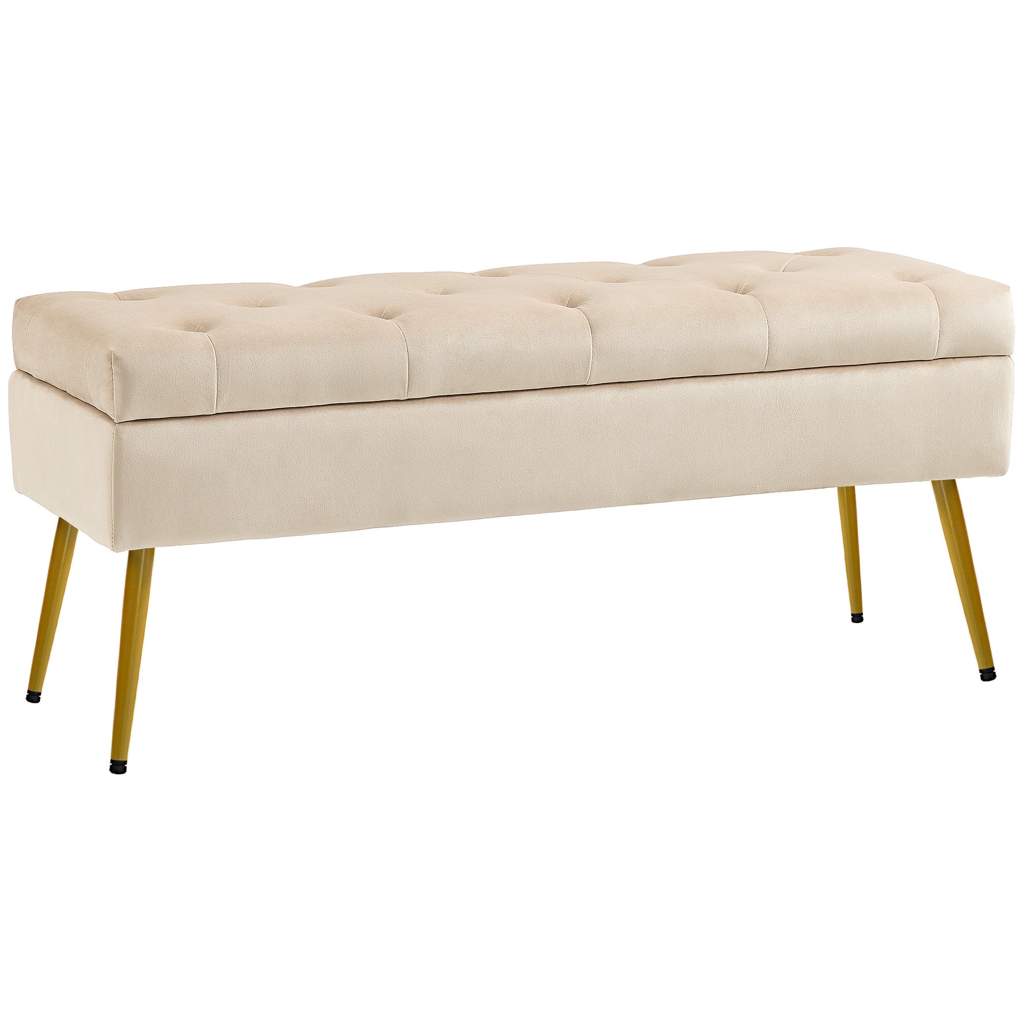 Storage Bench with Upholstered Seat, Ottoman with Lid, Bed Bench with Velvet Look, for Hallway Bedroom Living Room, Metal Frame 102 x 35 x 43 cm Beige