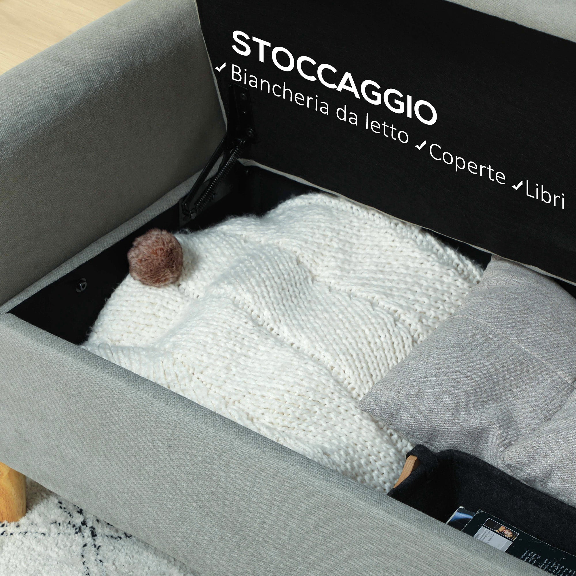 2-Seater Fabric Sofa with Armrests, Storage Compartment, and 2 Removable Cushions, Modern Upholstered Loveseat with Wooden Legs for Living Room, Lounge, and Bedroom, Gray