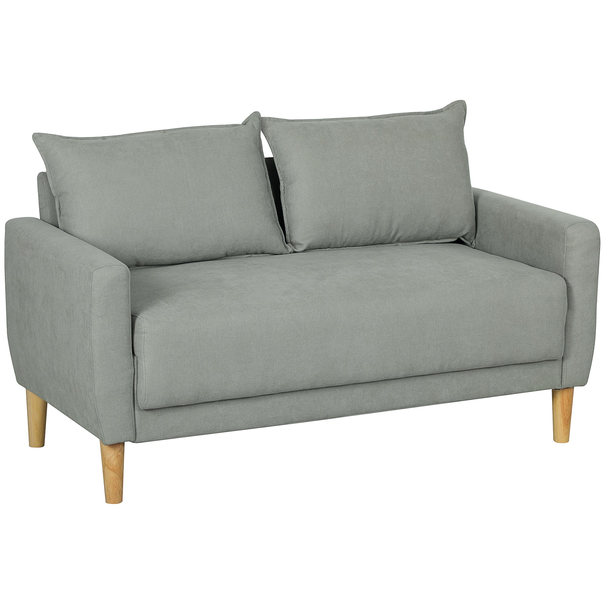 2-Seater Fabric Sofa with Armrests, Storage Compartment, and 2 Removable Cushions, Modern Upholstered Loveseat with Wooden Legs for Living Room, Lounge, and Bedroom, Gray