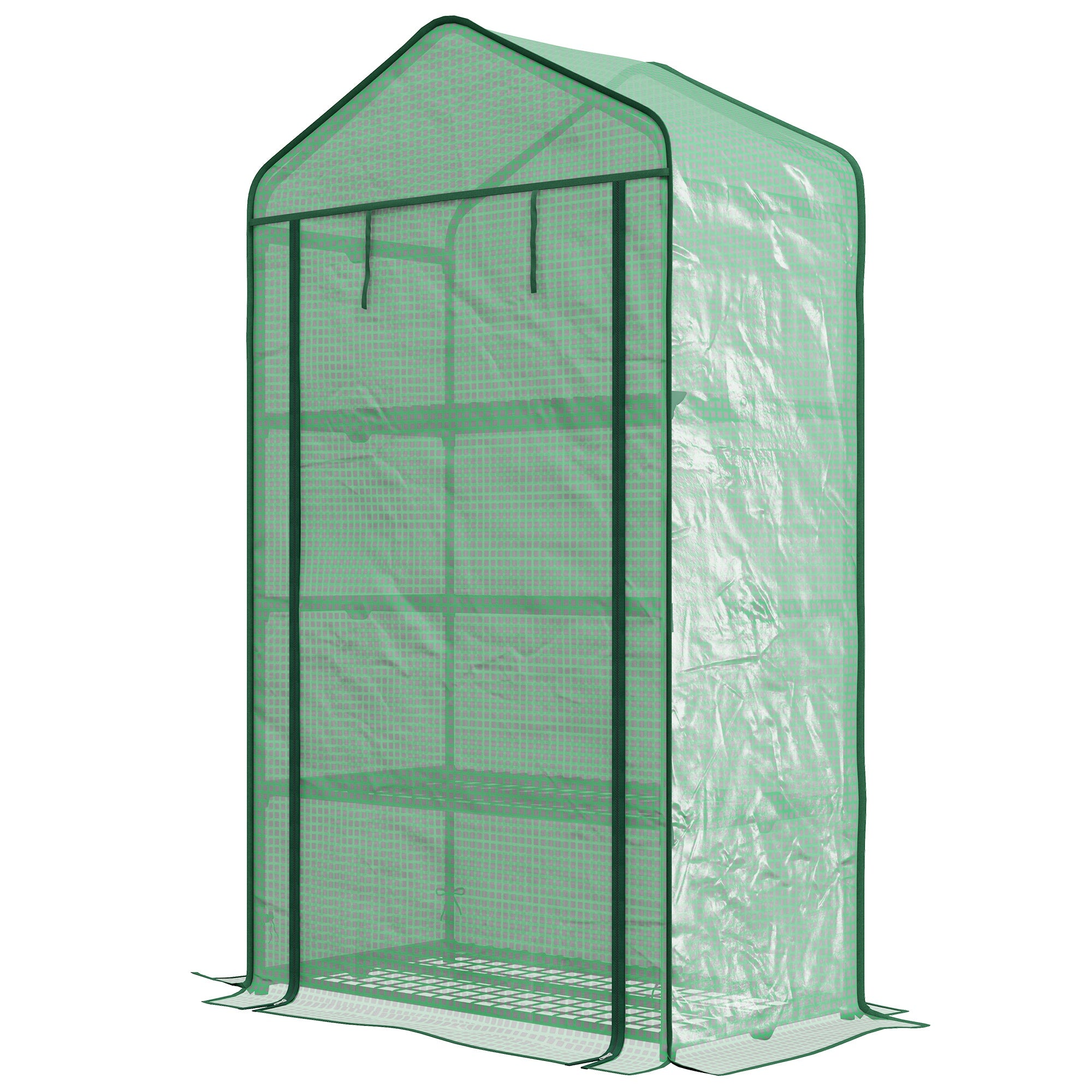PE Garden Greenhouse with 4-Tier Shelves, Balcony Greenhouse, Reinforced 135 g/m² Tarpaulin, Steel Frame, Roll-Up Zipper Door, for Vegetables Plants Flowers, 90 x 49 x 160 cm, Green
